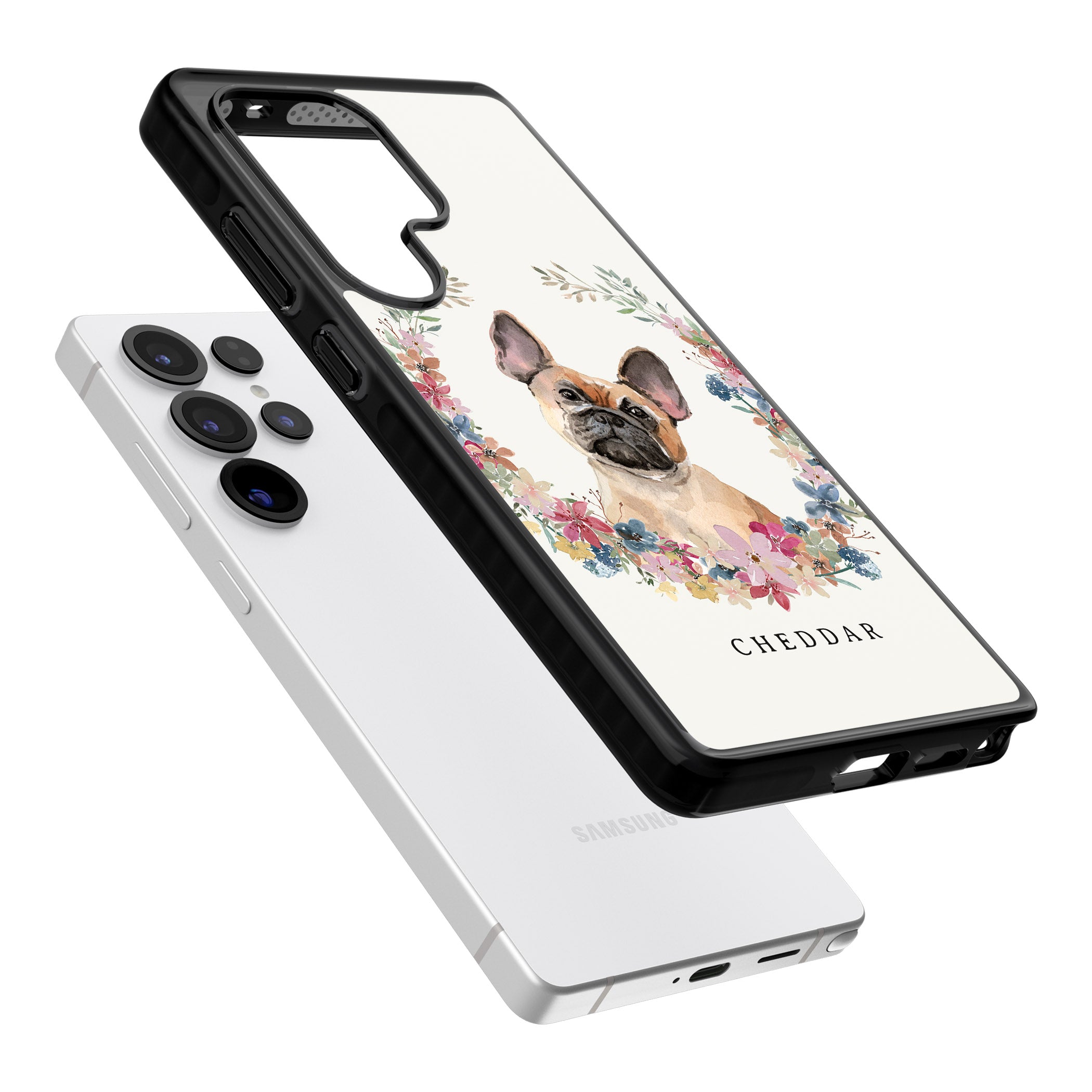 Personalised Tan French Bulldog Floral Portrait