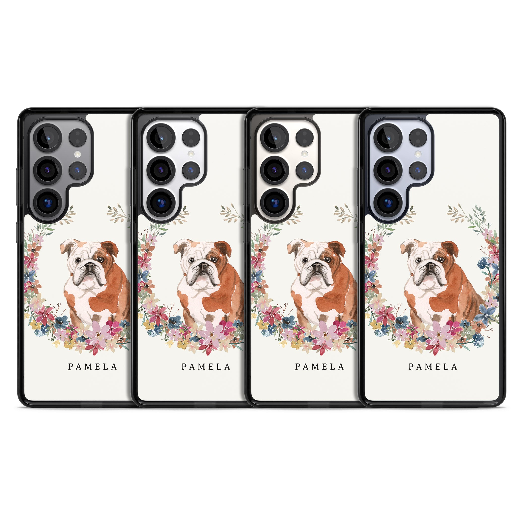 Personalised English Bulldog Floral Portrait