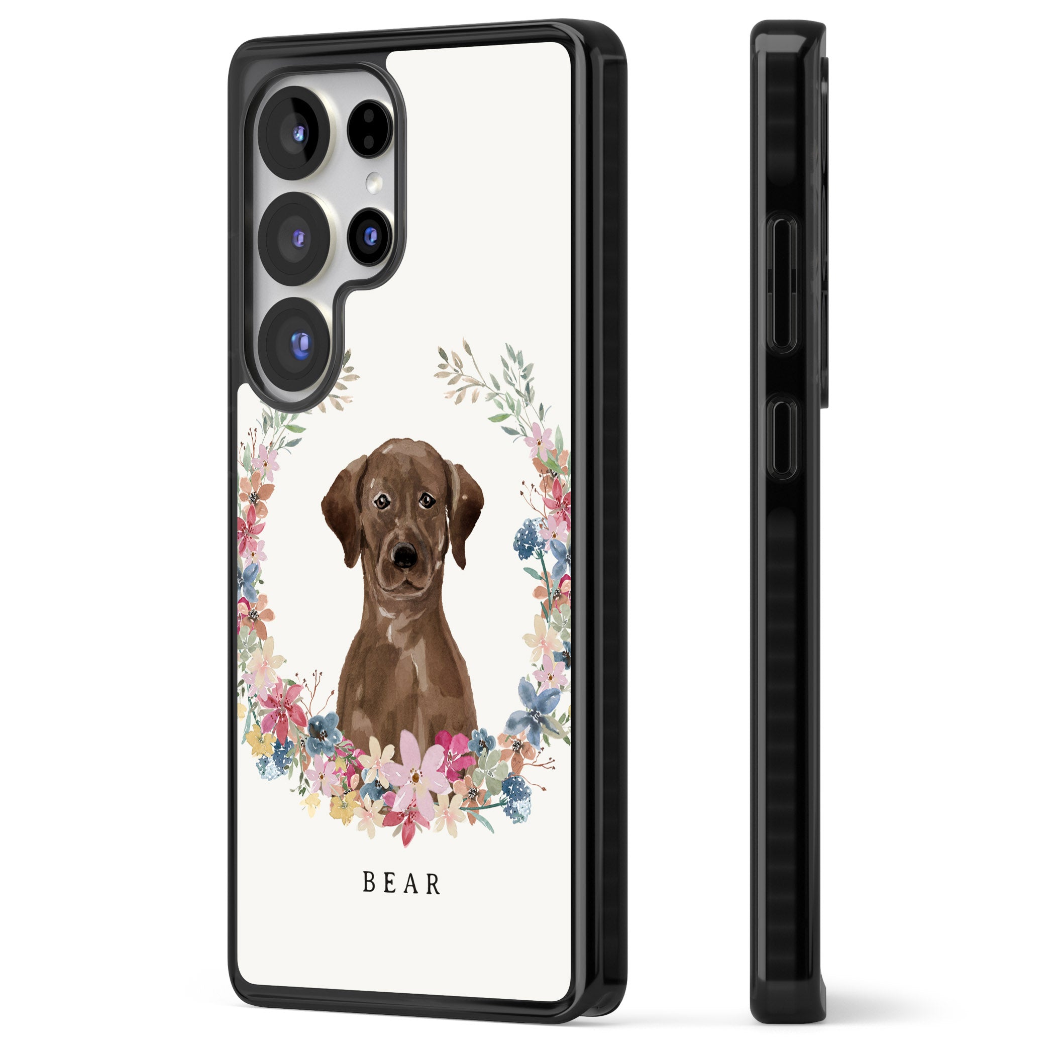 Personalised Chocolate Labrador Floral Portrait