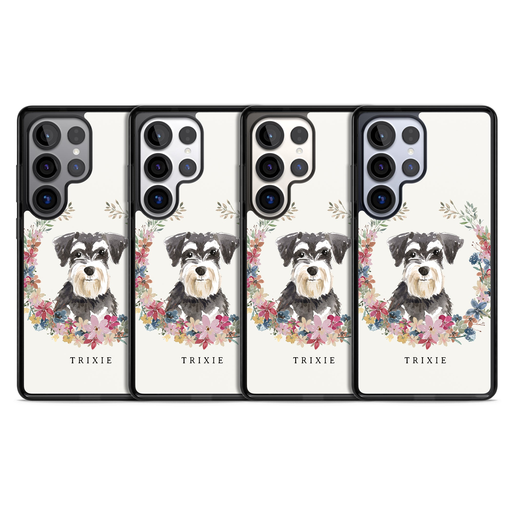 Personalised Watercolor Schnauzer Floral Portrait