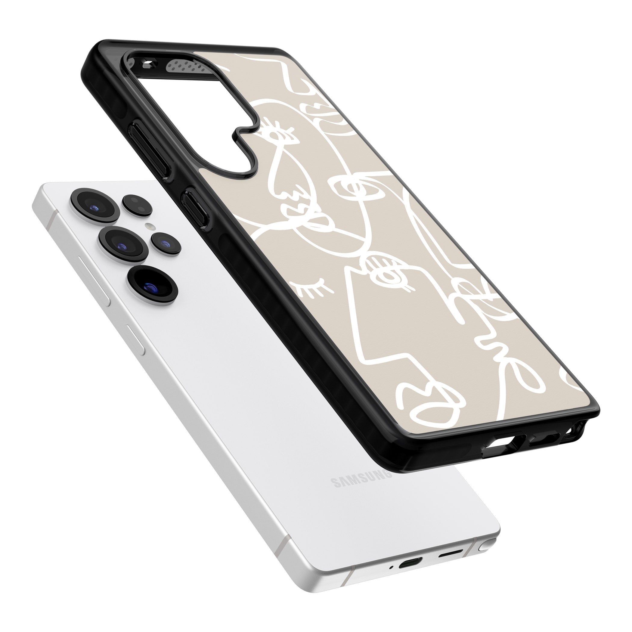 Abstract Line Art White Beige