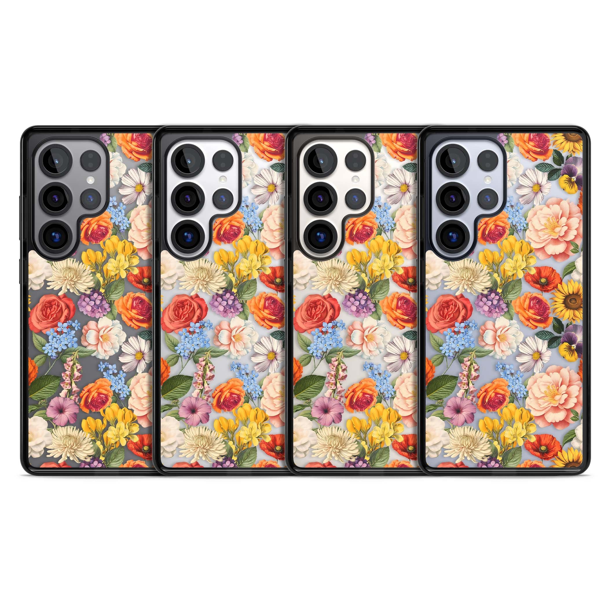Bloom Basket floral iPhone case featuring cottage garden flowers including peonies, sunflowers, and wildflowers in pastel col | Black Impact case for Samsung Galaxy S25 Ultra