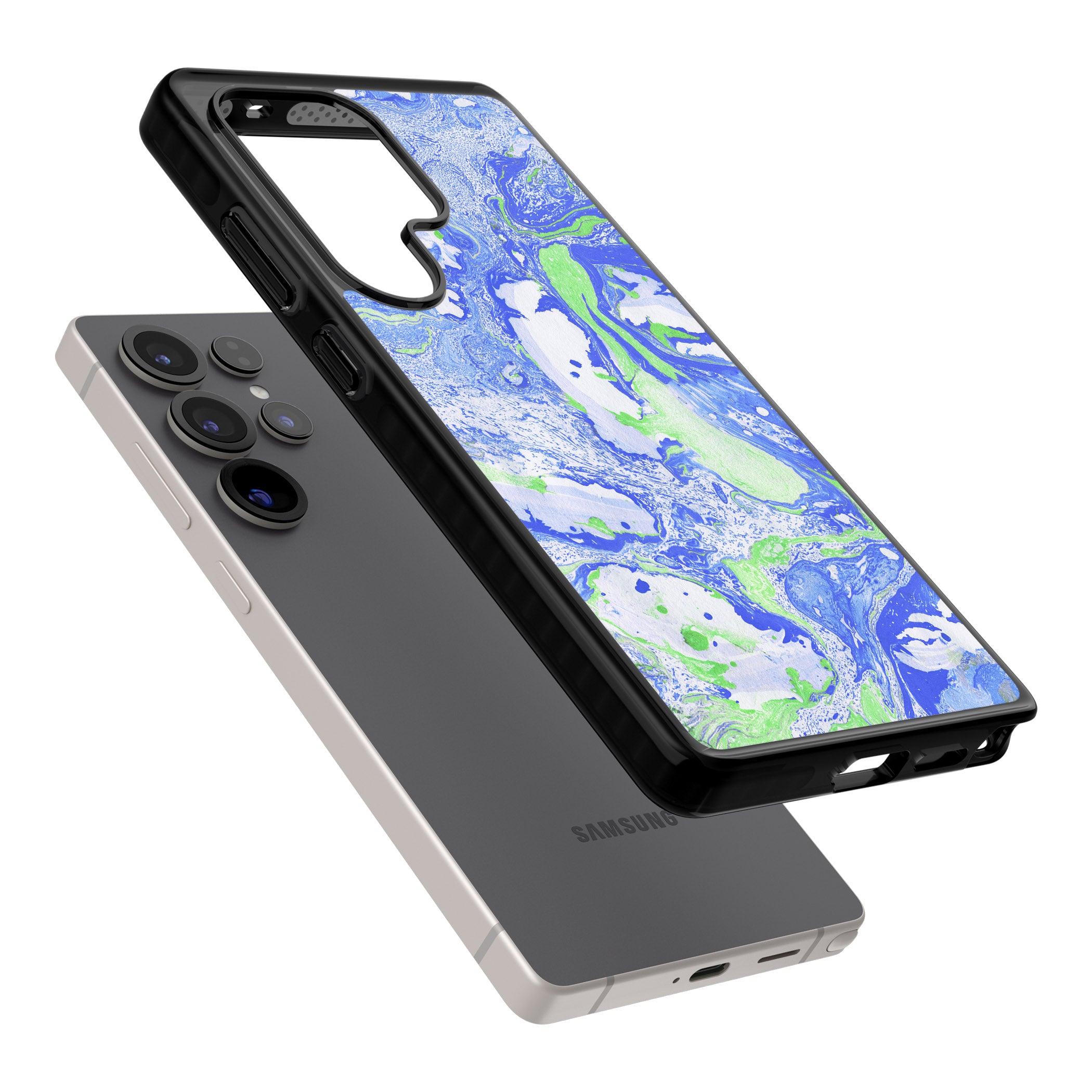 Dark Blue & Green Marbled Paper Pattern