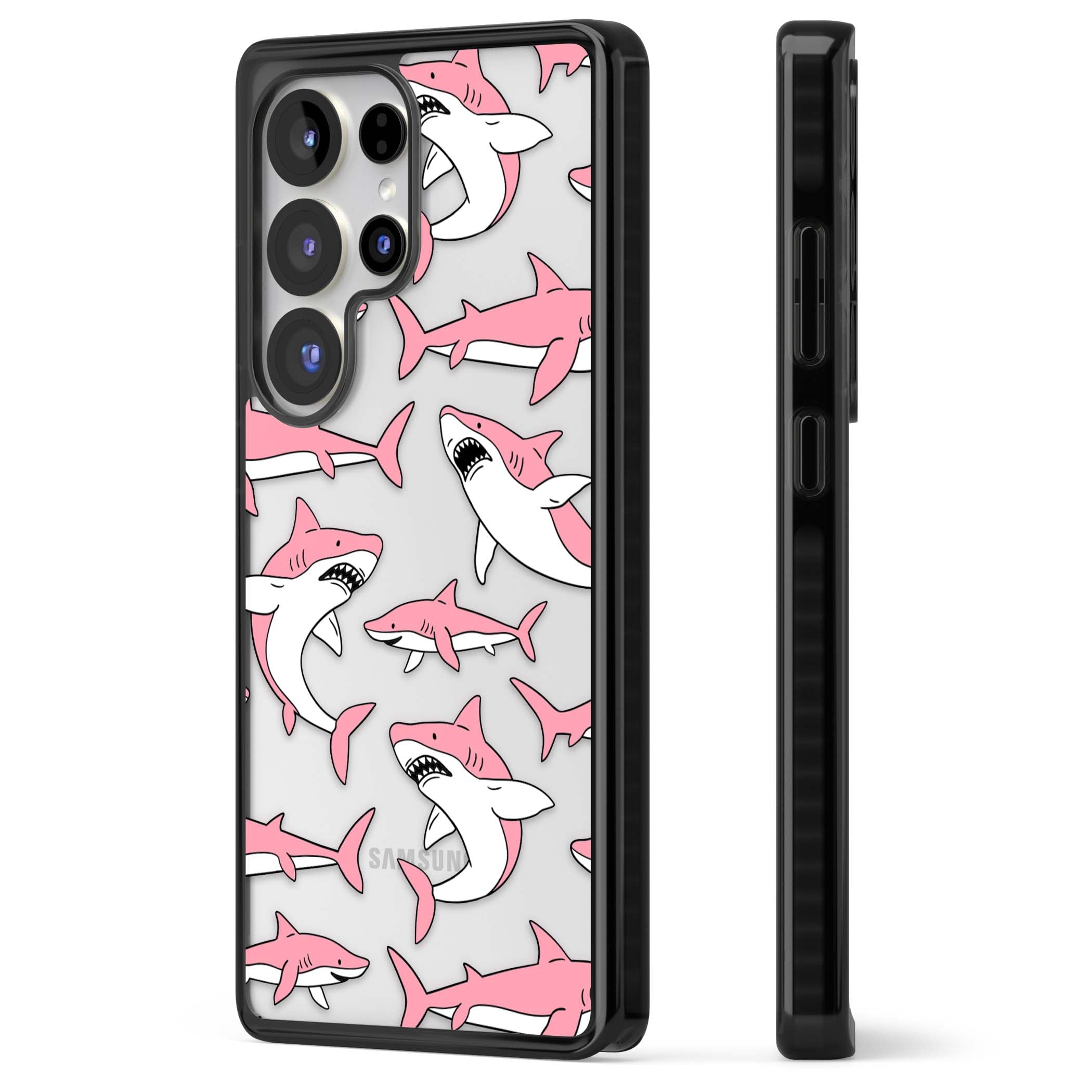 Bubblegum Sharks for her iPhone case | Black Impact case for Samsung Galaxy S25 Ultra
