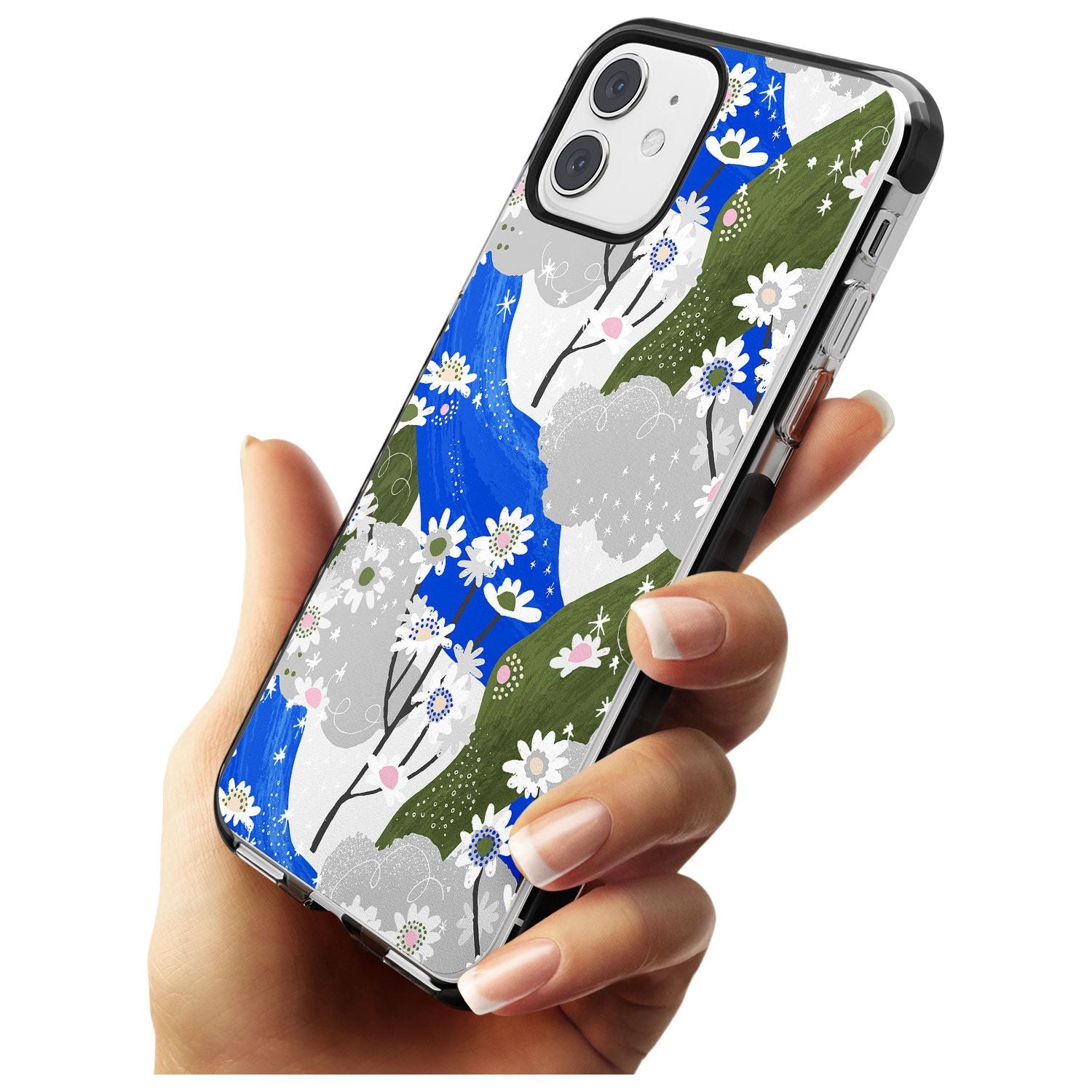 Blue & Grey Daisies Pattern iPhone Case Phone Case - Case Warehouse