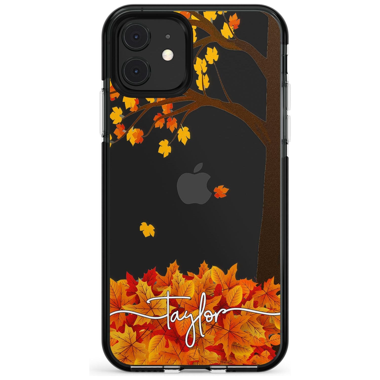 Personalised Autumn Leaves Black Impact Phone Case for iPhone 11 Pro Max