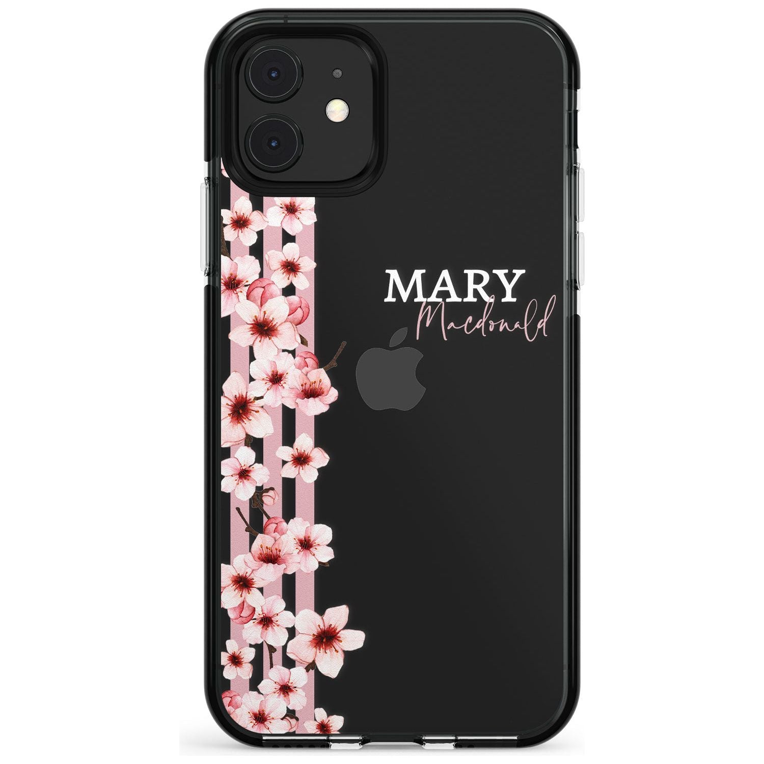Cherry Blossoms & Stripes Transparent Pink Fade Impact Phone Case for iPhone 11 Pro Max