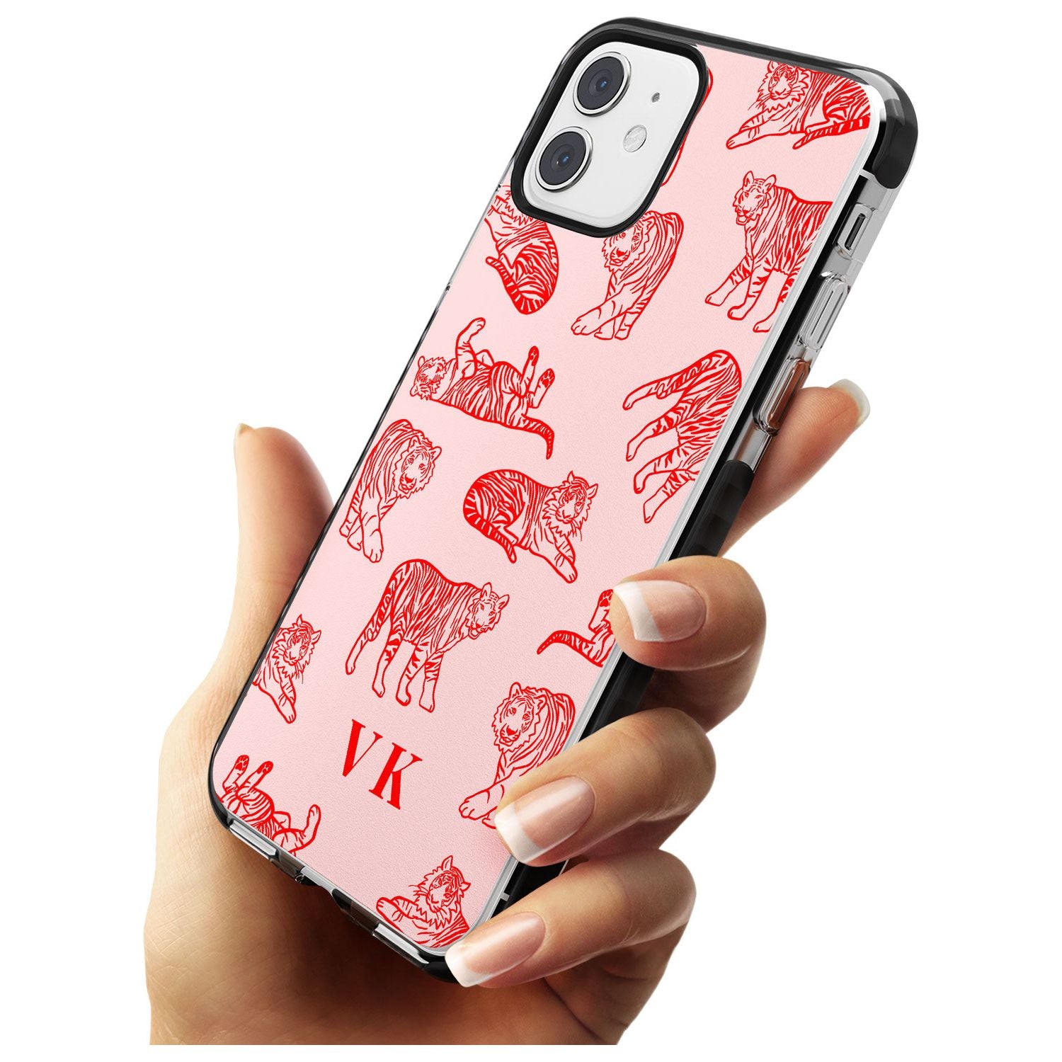 Red Tiger Outlines on Pink iPhone Case Custom Phone Case - Case Warehouse