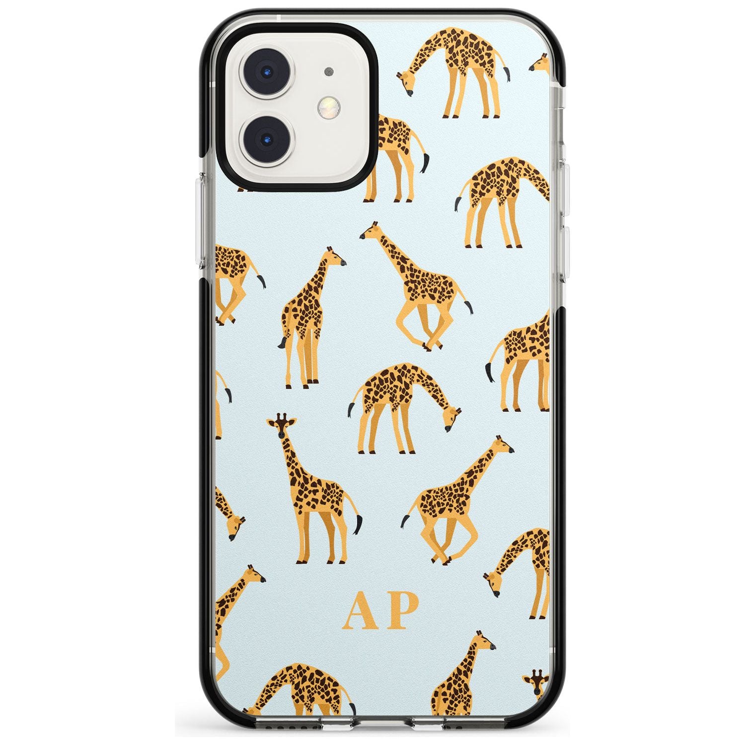 Safari Giraffe Pattern on Blue iPhone Case Black Impact Custom Phone Case - Case Warehouse