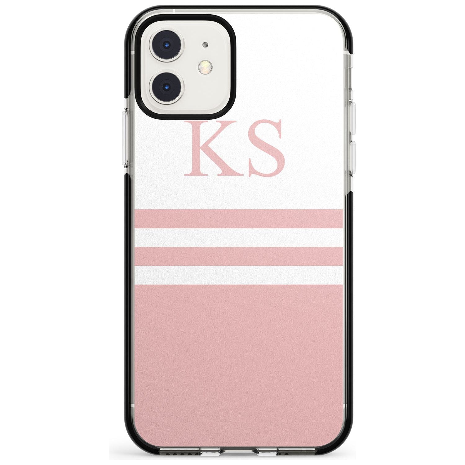 Minimal Pink Stripes & Initials iPhone Case Black Impact Custom Phone Case - Case Warehouse