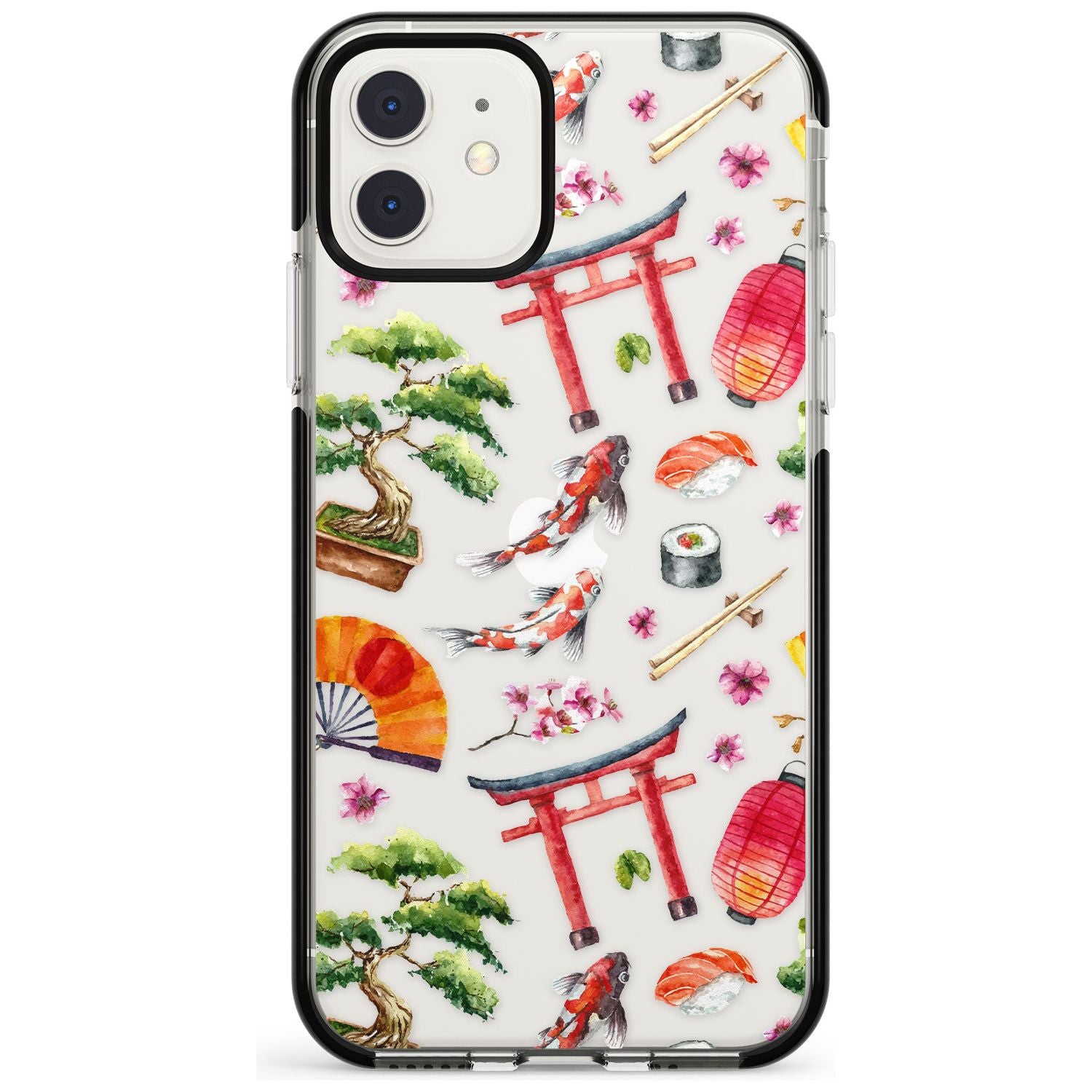 Mixed Japanese Watercolour Pattern iPhone Case Black Impact Phone Case - Case Warehouse