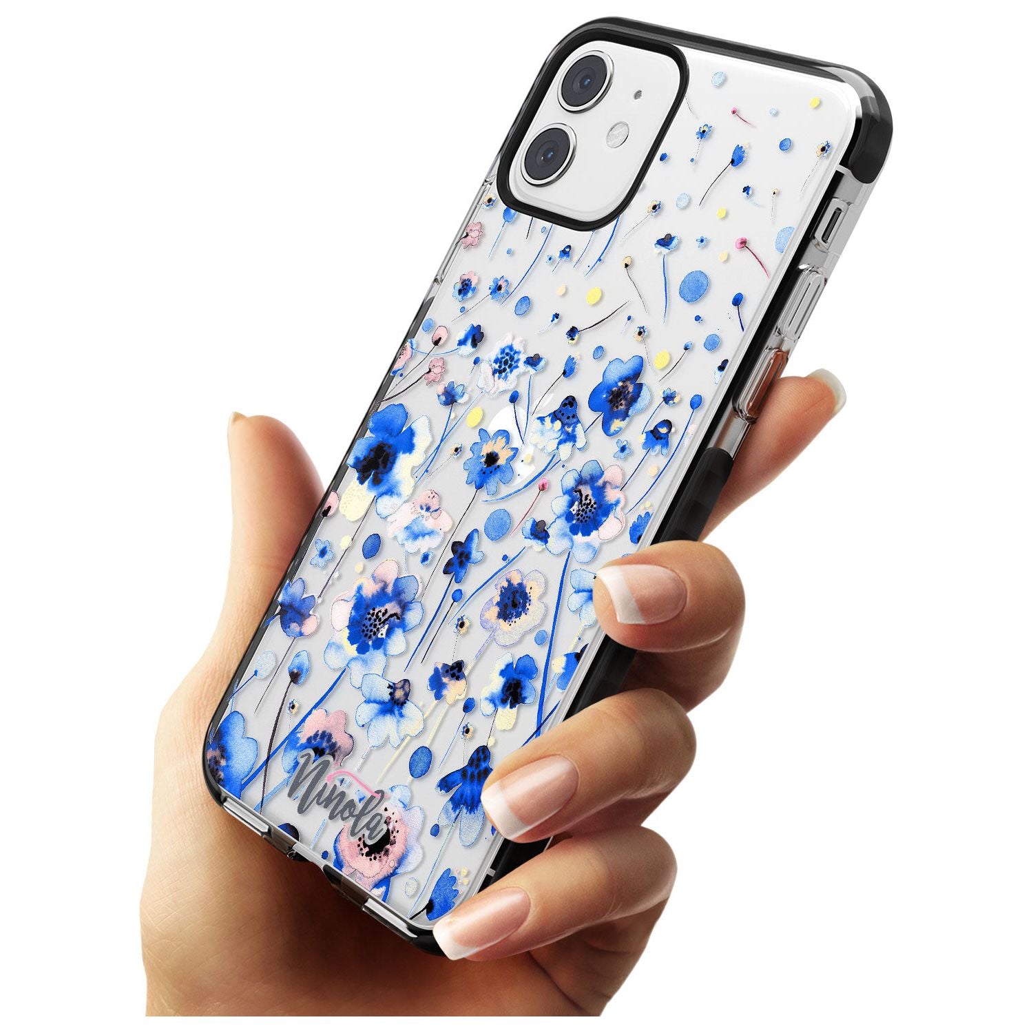 Ink Flowers Blue Black Impact Phone Case for iPhone 11