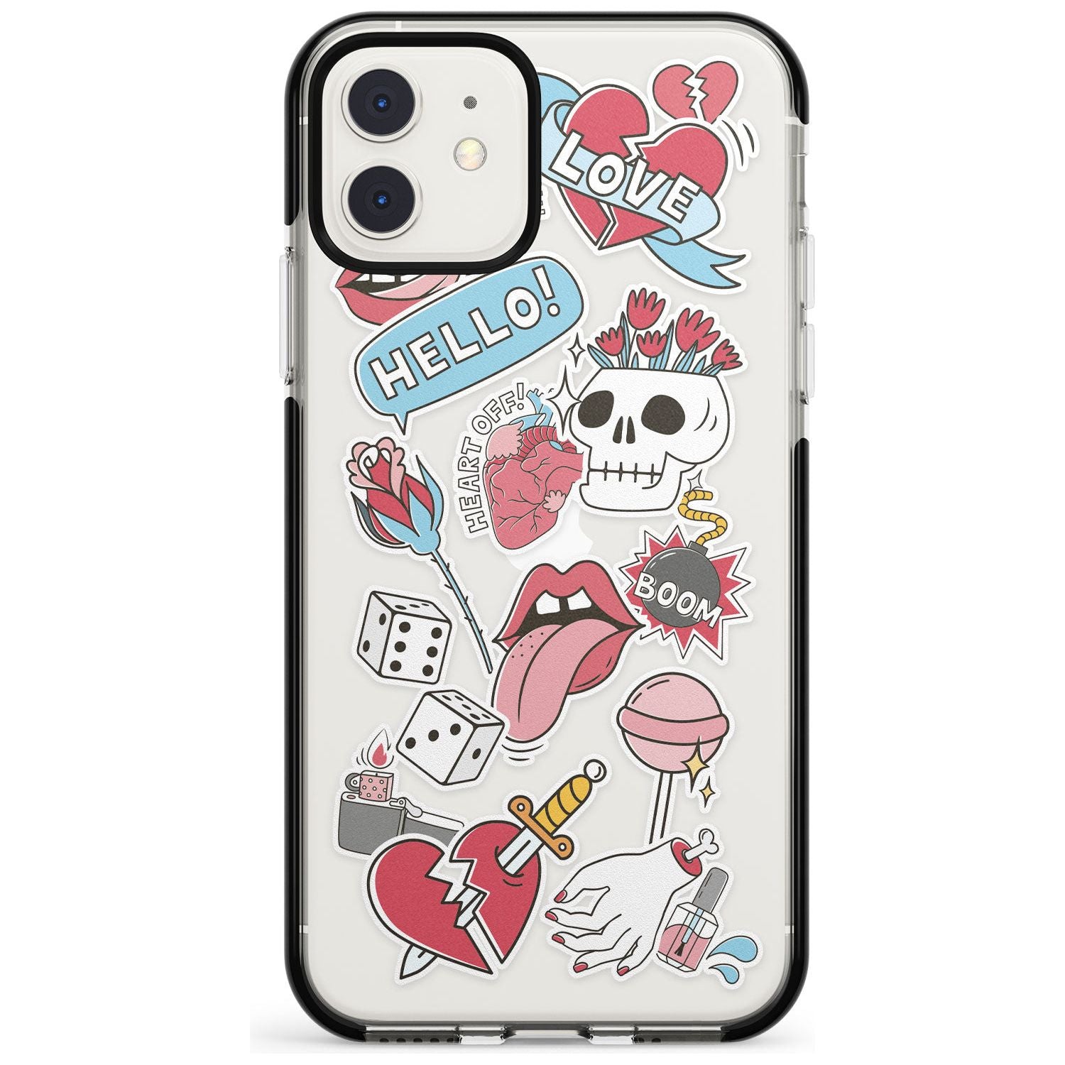 Skull & Flowers Sticker iPhone Case Black Impact Phone Case - Case Warehouse