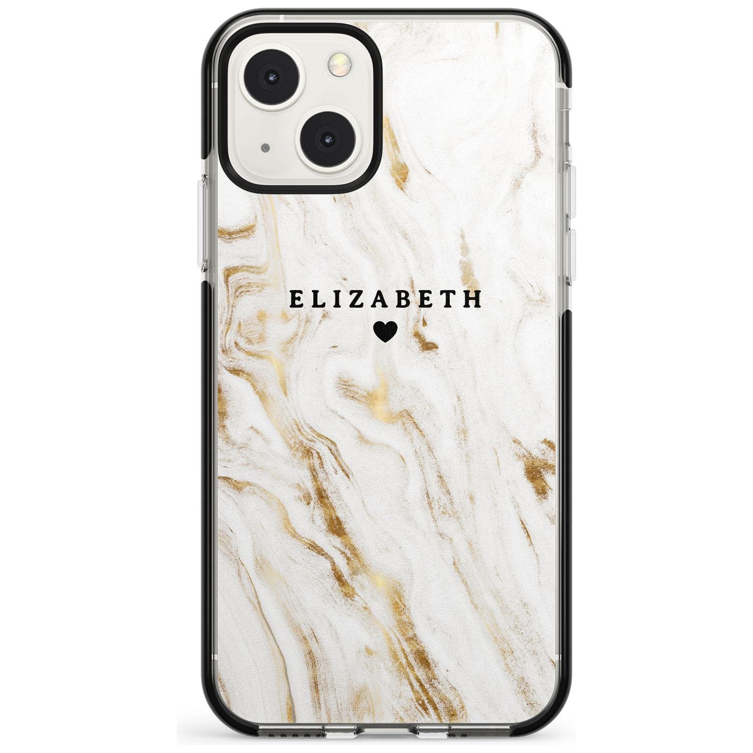 Personalised White & Gold Swirl Marble Custom Phone Case iPhone 13 Mini / Black Impact Case Blanc Space