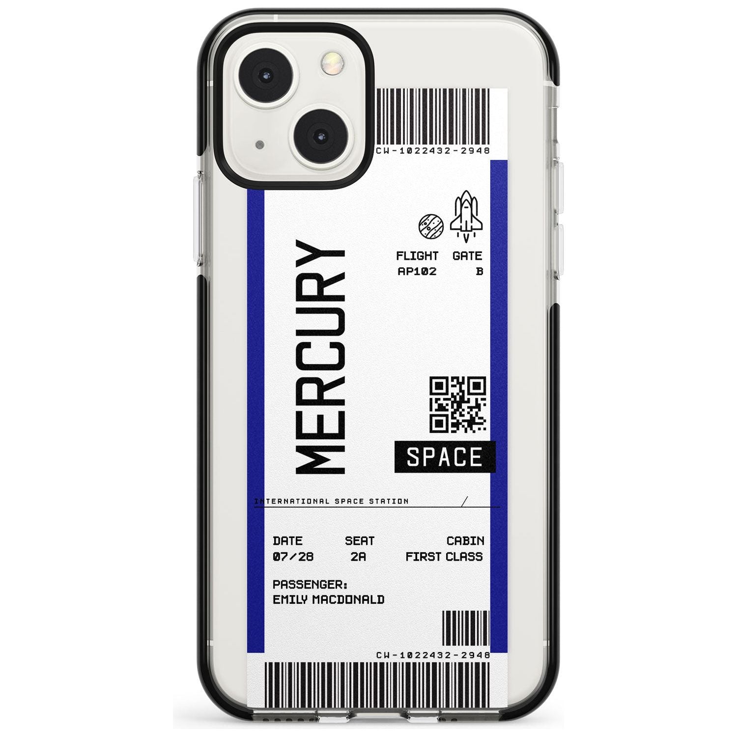 Personalised Mercury Space Travel Ticket Custom Phone Case iPhone 13 Mini / Black Impact Case Blanc Space