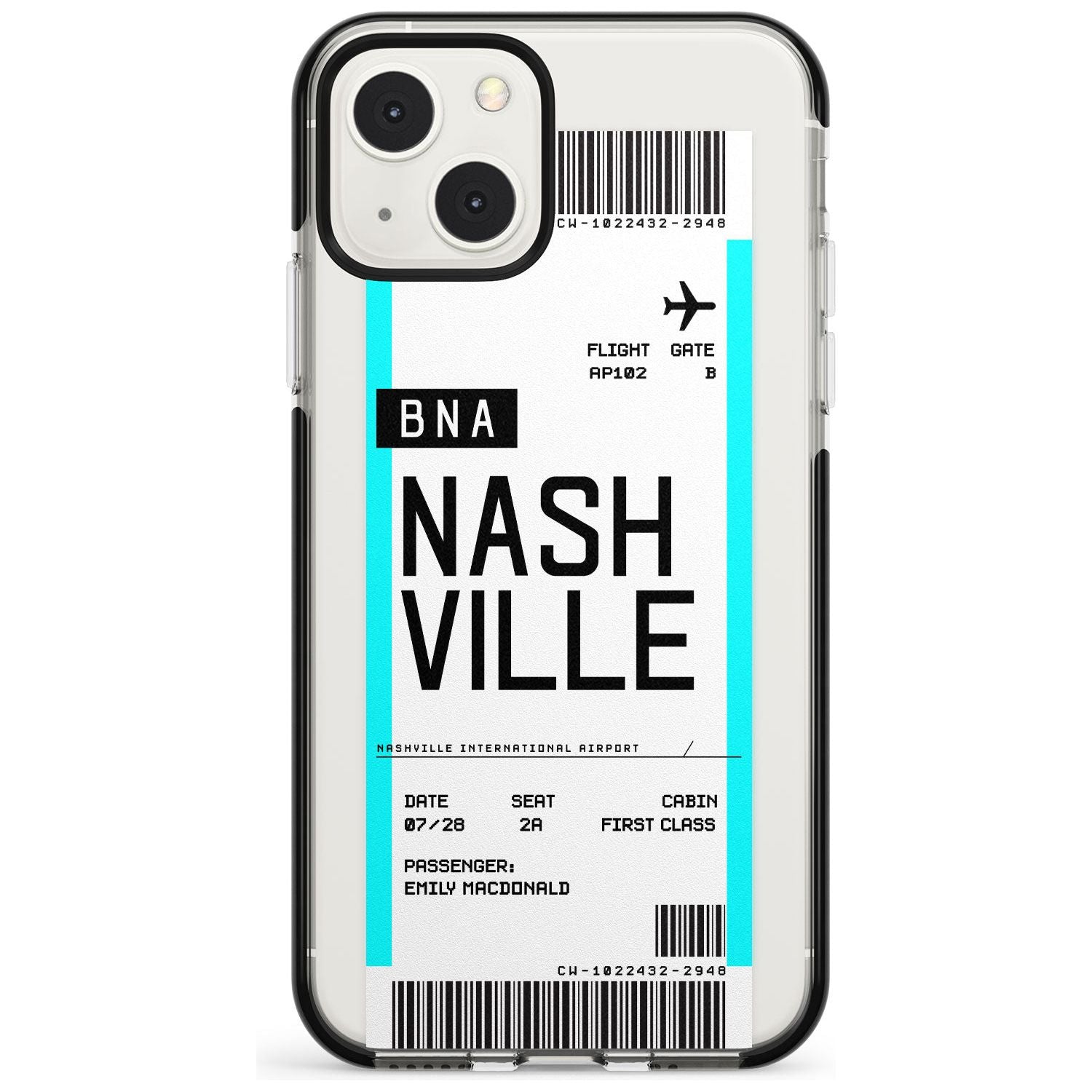 Personalised Nashville Boarding Pass Custom Phone Case iPhone 13 Mini / Black Impact Case Blanc Space