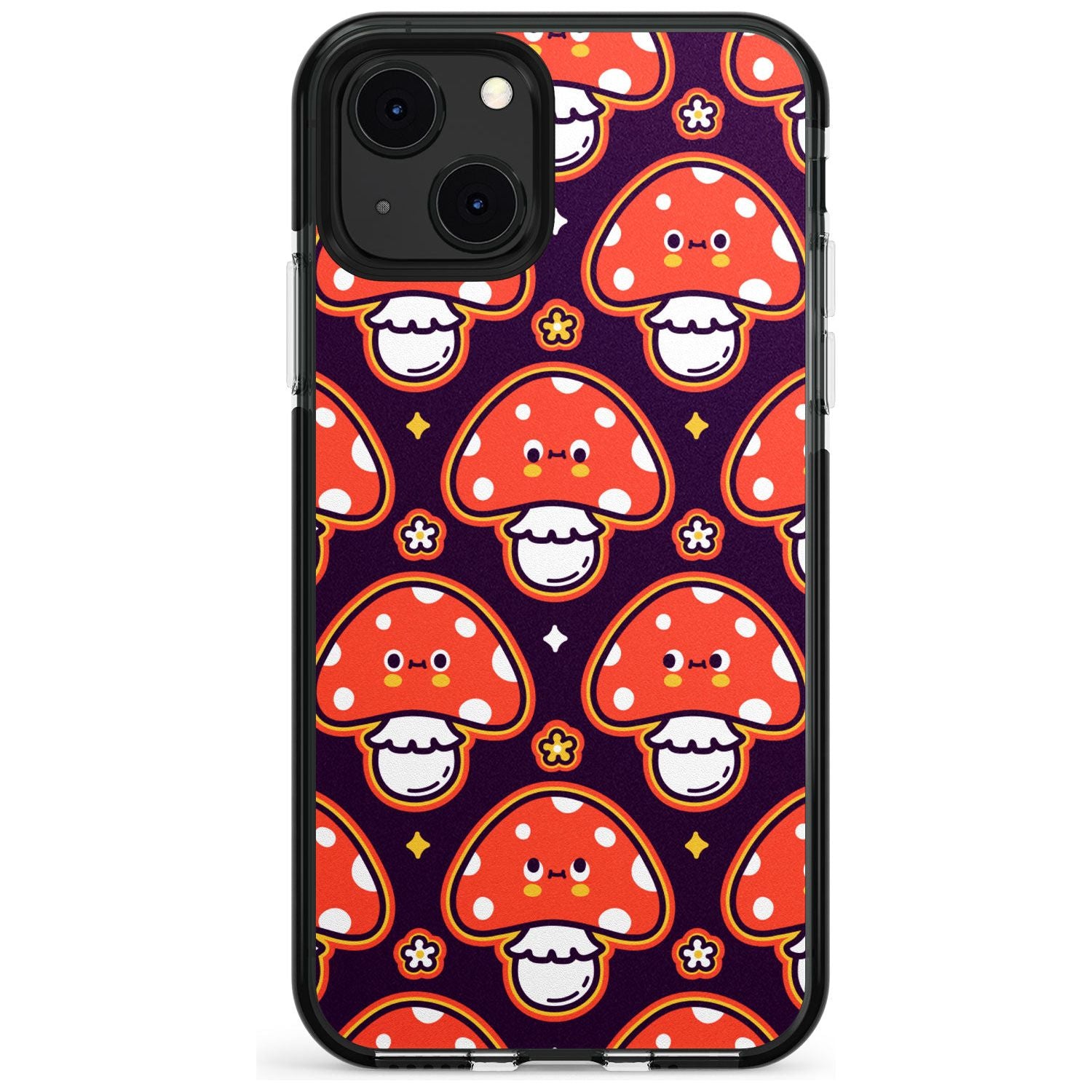 Mushroom Kawaii Pattern Black Impact Phone Case for iPhone 13 & 13 Mini