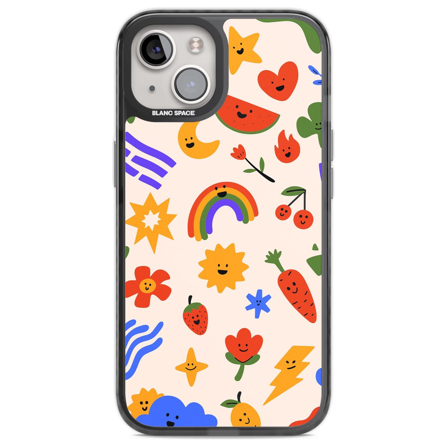 Mixed Large Kawaii Icons - Solid Phone Case iPhone 12 / Black Impact Case,iPhone 13 / Black Impact Case,iPhone 12 Pro / Black Impact Case,iPhone 14 / Black Impact Case,iPhone 15 Plus / Black Impact Case,iPhone 15 / Black Impact Case Blanc Space