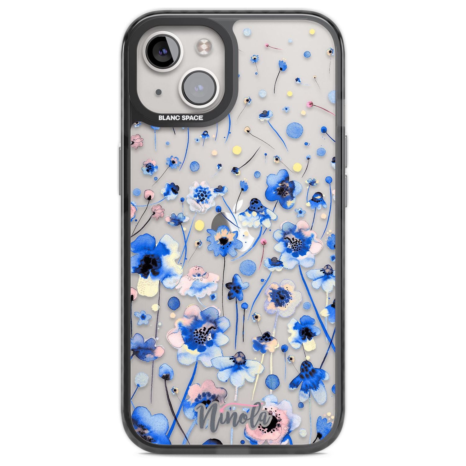 Ink Flowers Blue Phone Case iPhone 12 / Black Impact Case,iPhone 13 / Black Impact Case,iPhone 12 Pro / Black Impact Case,iPhone 14 / Black Impact Case,iPhone 15 Plus / Black Impact Case,iPhone 15 / Black Impact Case Blanc Space