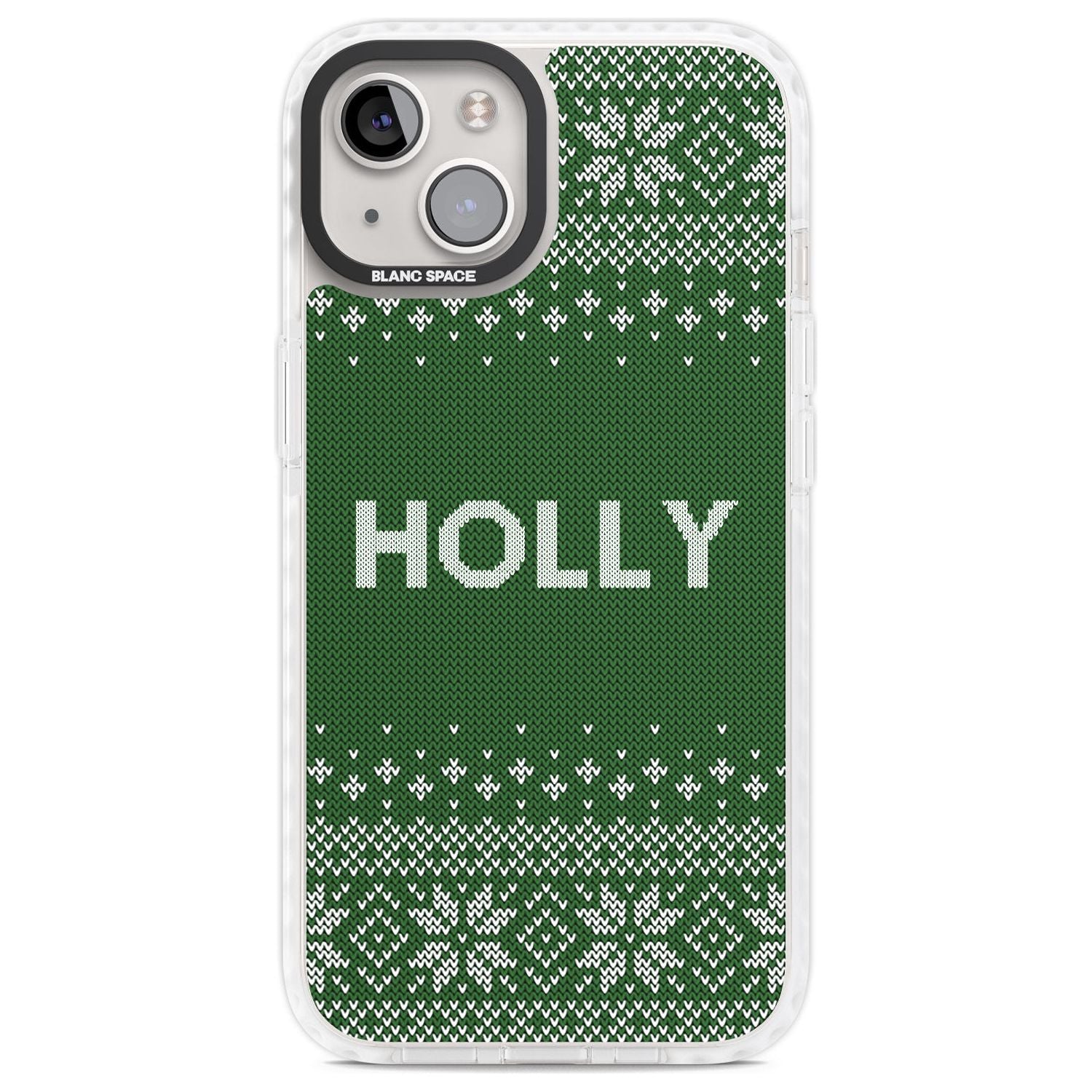 Personalised Green Christmas Knitted Jumper Custom Phone Case iPhone 13 / Impact Case,iPhone 14 / Impact Case,iPhone 15 Plus / Impact Case,iPhone 15 / Impact Case Blanc Space