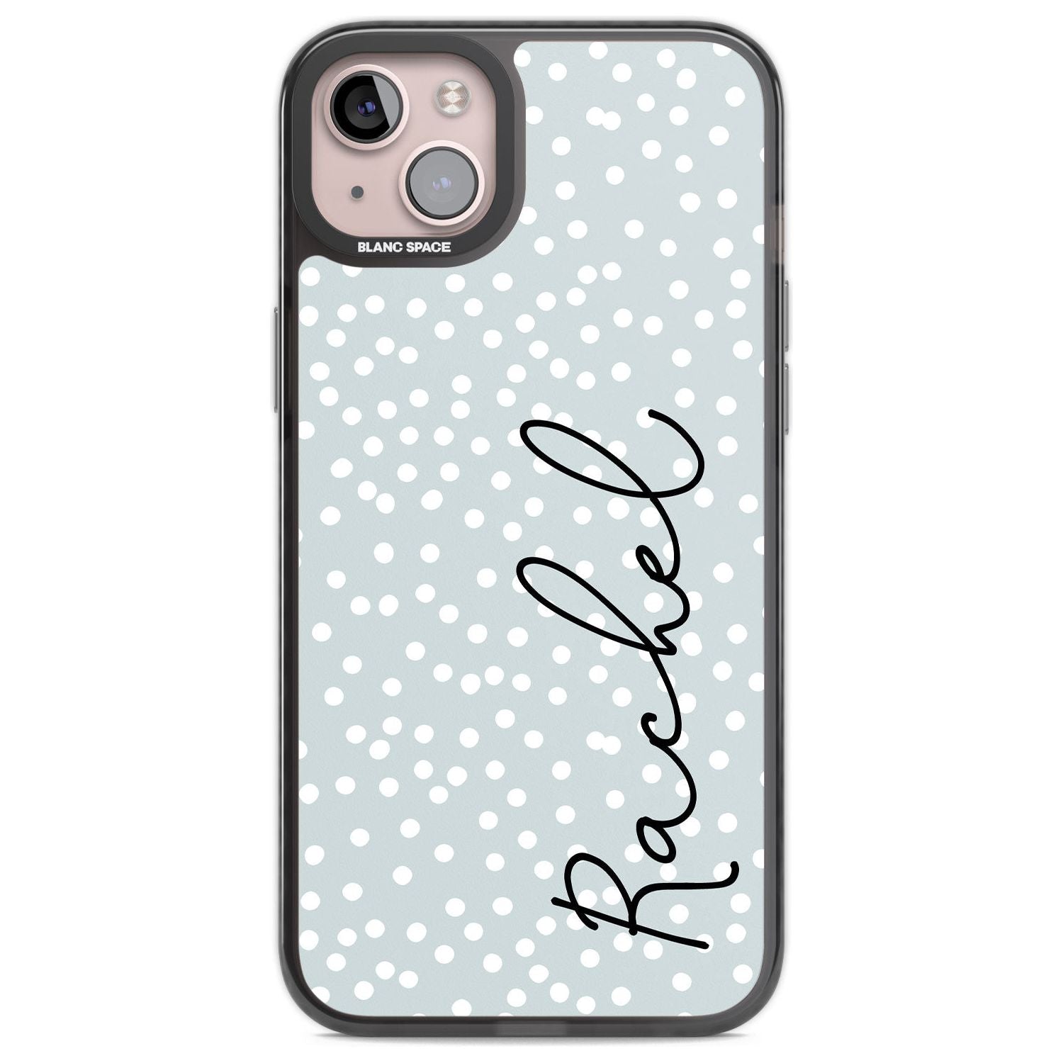 Personalised Vertical Cursive & Dots Custom Phone Case iPhone 14 Plus / Black Impact Case Blanc Space