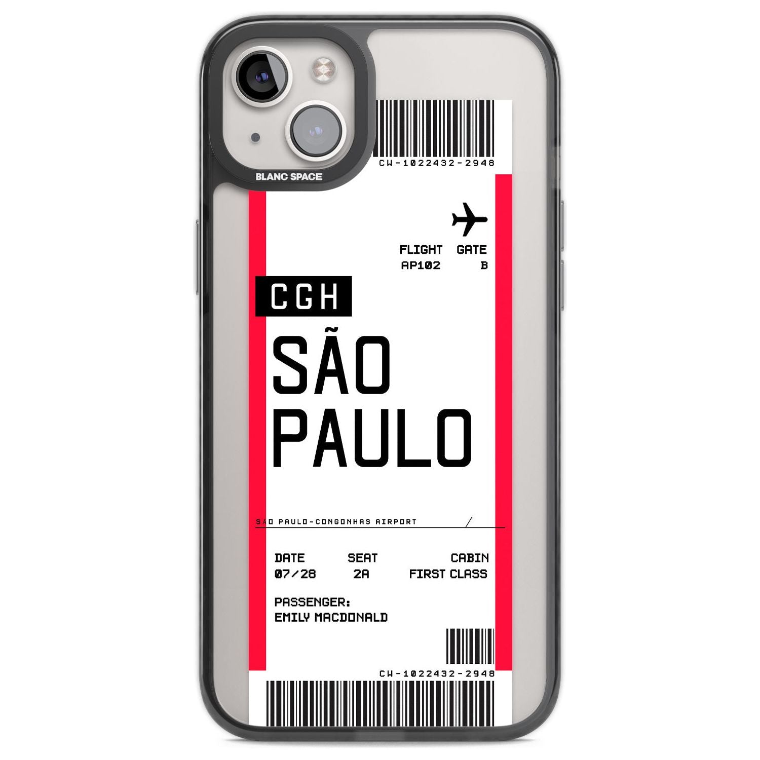 Personalised São Paulo Boarding Pass Custom Phone Case iPhone 14 Plus / Black Impact Case Blanc Space