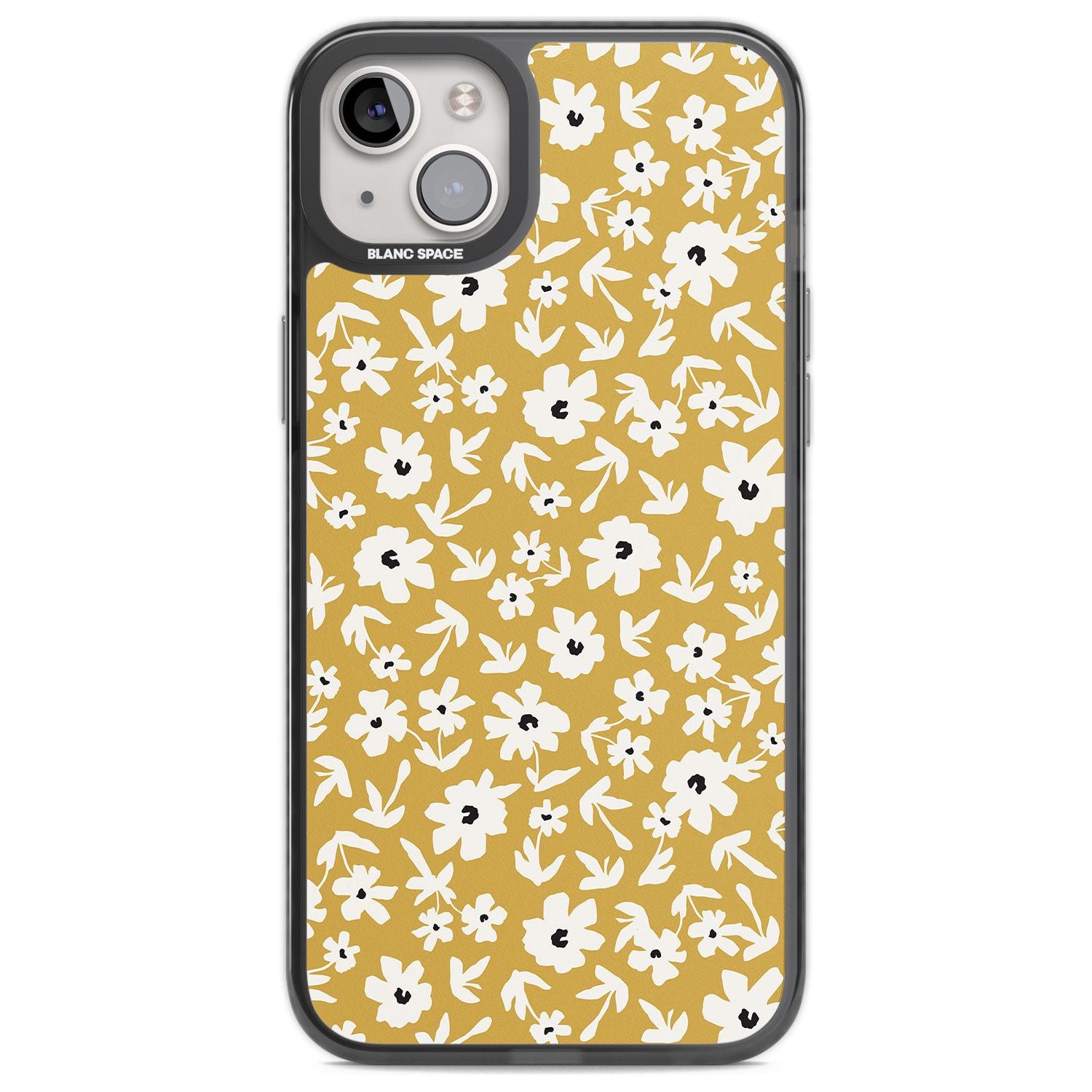 Floral Print on Mustard Cute Floral Phone Case iPhone 14 Plus / Black Impact Case Blanc Space