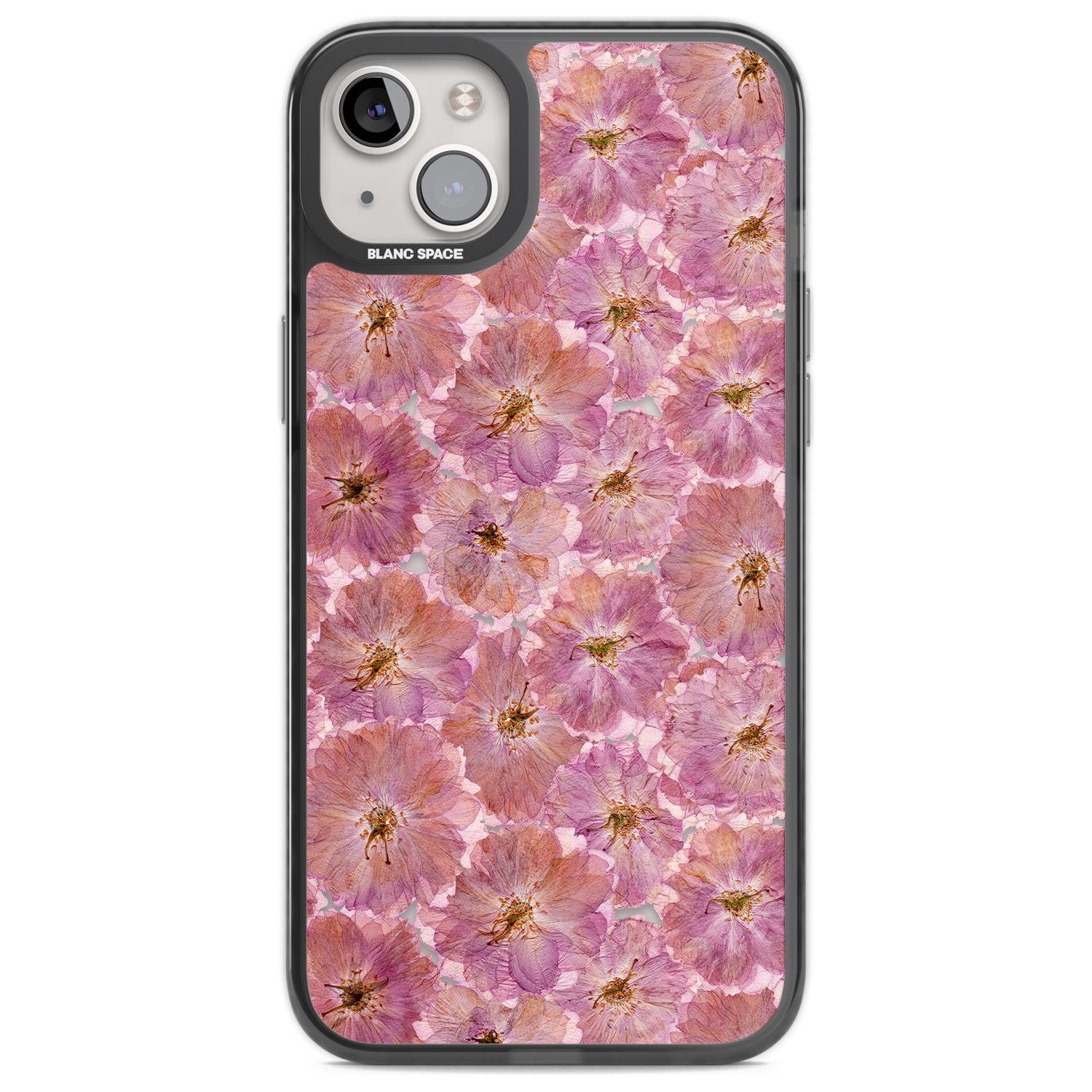 Large Pink Flowers Transparent Design Phone Case iPhone 14 Plus / Black Impact Case Blanc Space