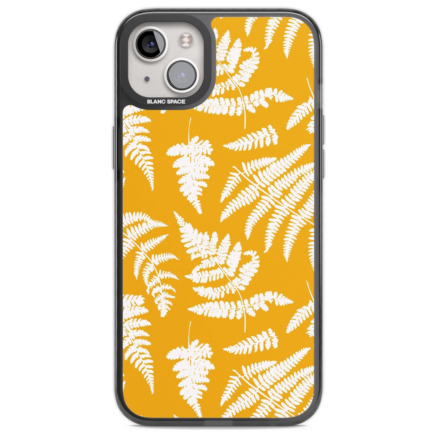 Fern Pattern on Yellow Phone Case iPhone 14 Plus / Black Impact Case Blanc Space