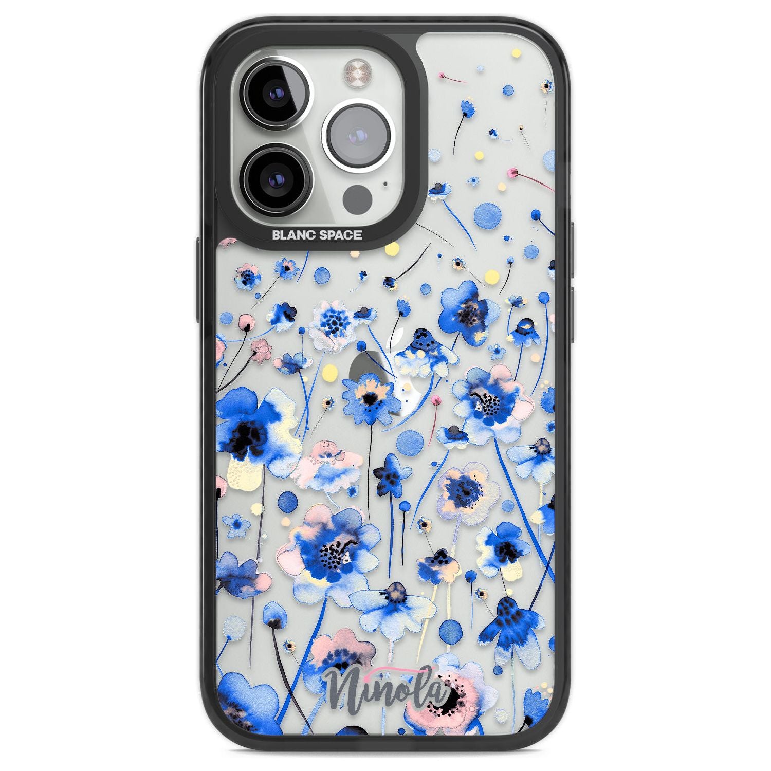 Ink Flowers Blue Phone Case iPhone 13 Pro / Black Impact Case,iPhone 14 Pro / Black Impact Case,iPhone 15 Pro Max / Black Impact Case,iPhone 15 Pro / Black Impact Case Blanc Space