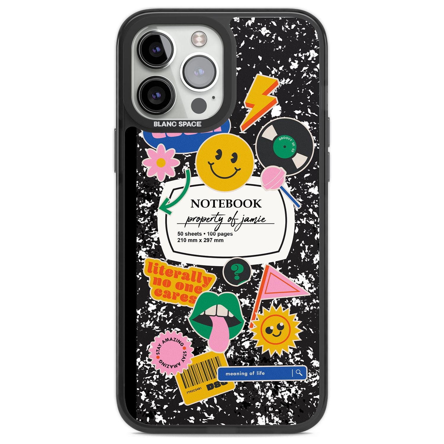 Personalised Notebook Cover with Stickers Custom Phone Case iPhone 13 Pro Max / Black Impact Case,iPhone 14 Pro Max / Black Impact Case Blanc Space