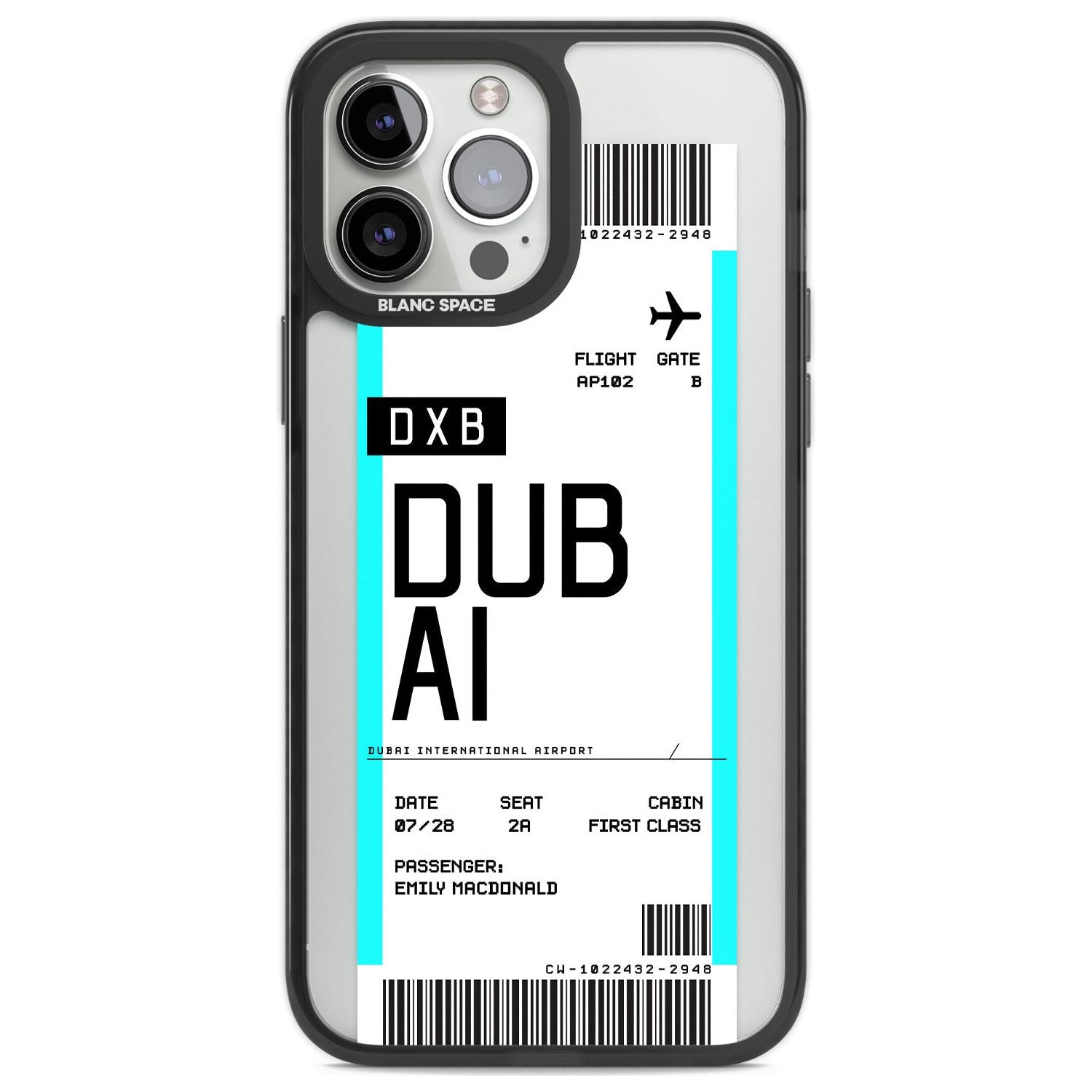 Personalised Dubai Boarding Pass Custom Phone Case iPhone 13 Pro Max / Black Impact Case,iPhone 14 Pro Max / Black Impact Case Blanc Space