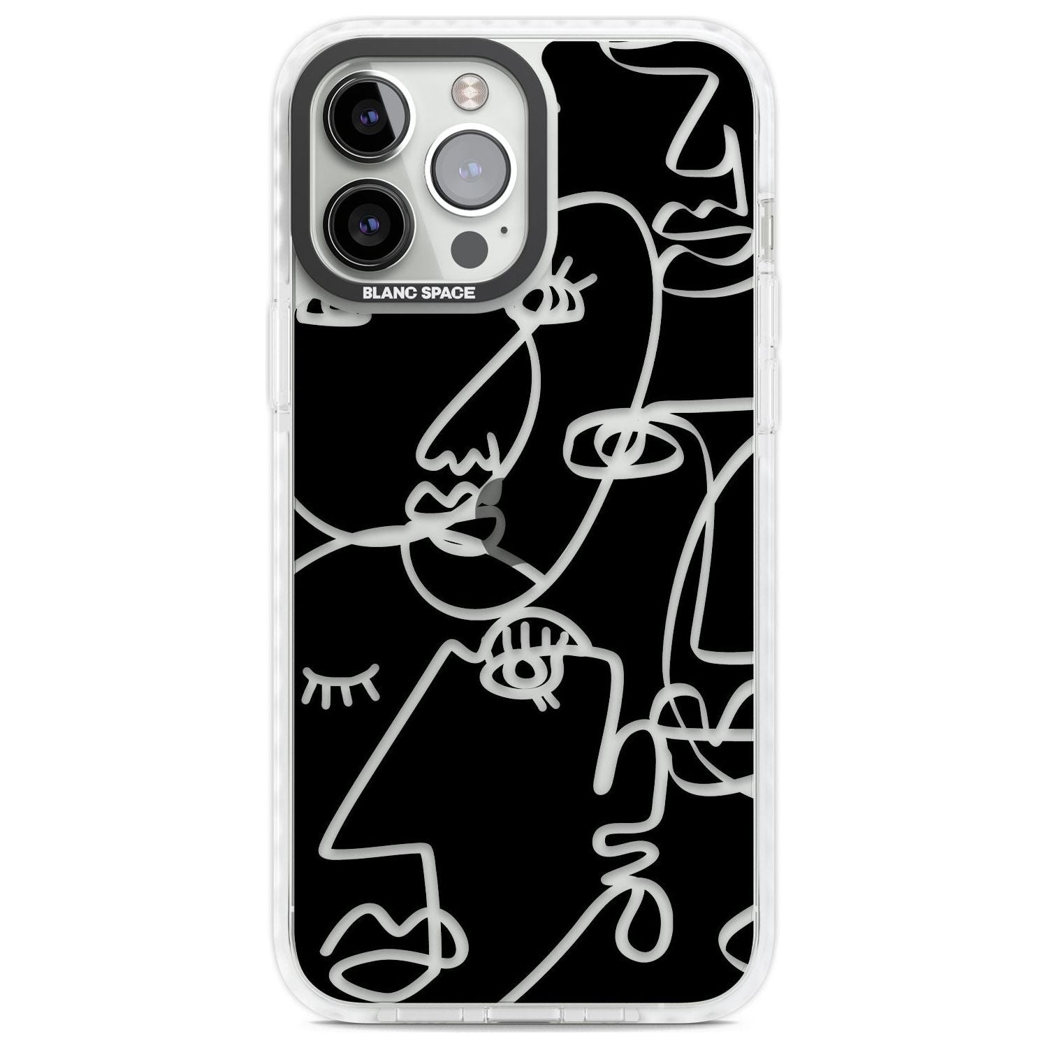 Abstract Continuous Line Faces Clear on Black Phone Case iPhone 13 Pro Max / Impact Case,iPhone 14 Pro Max / Impact Case Blanc Space