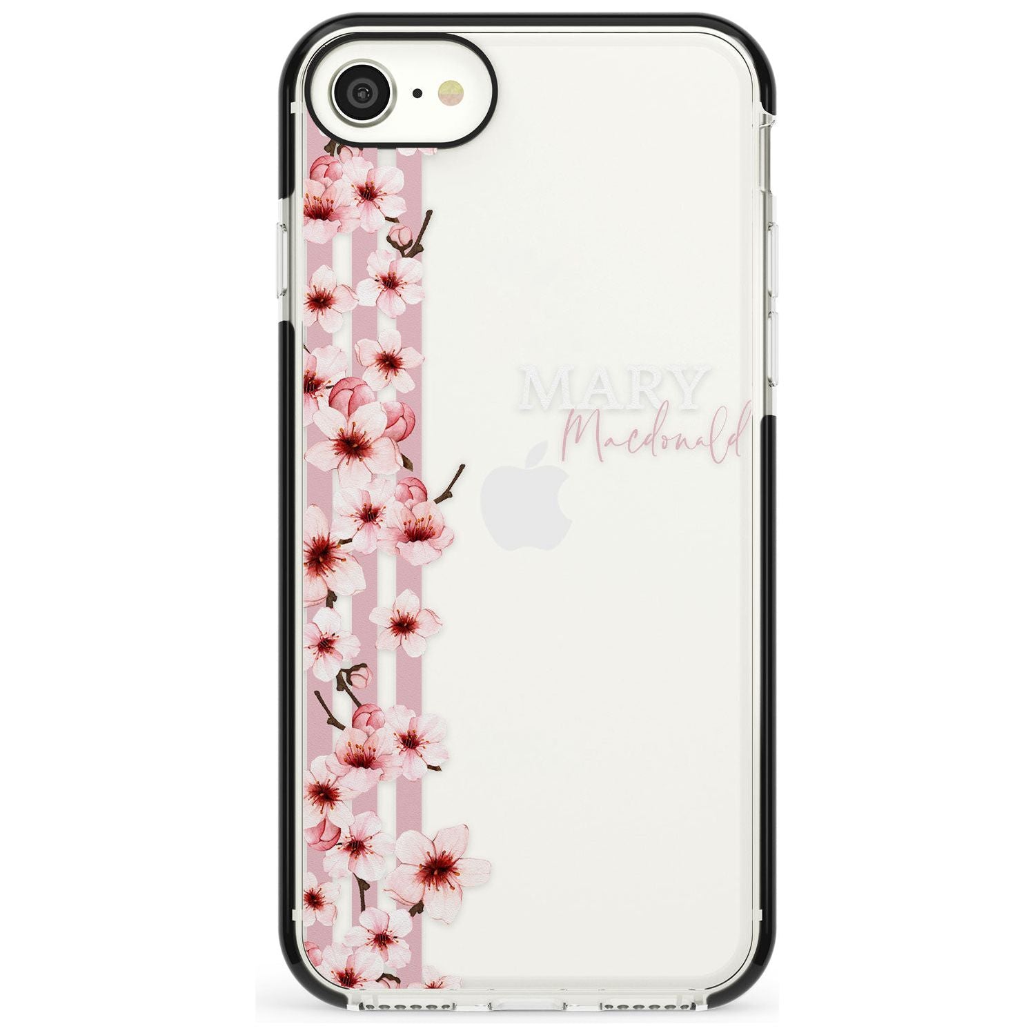 Cherry Blossoms & Stripes Transparent Pink Fade Impact Phone Case for iPhone SE 8 7 Plus