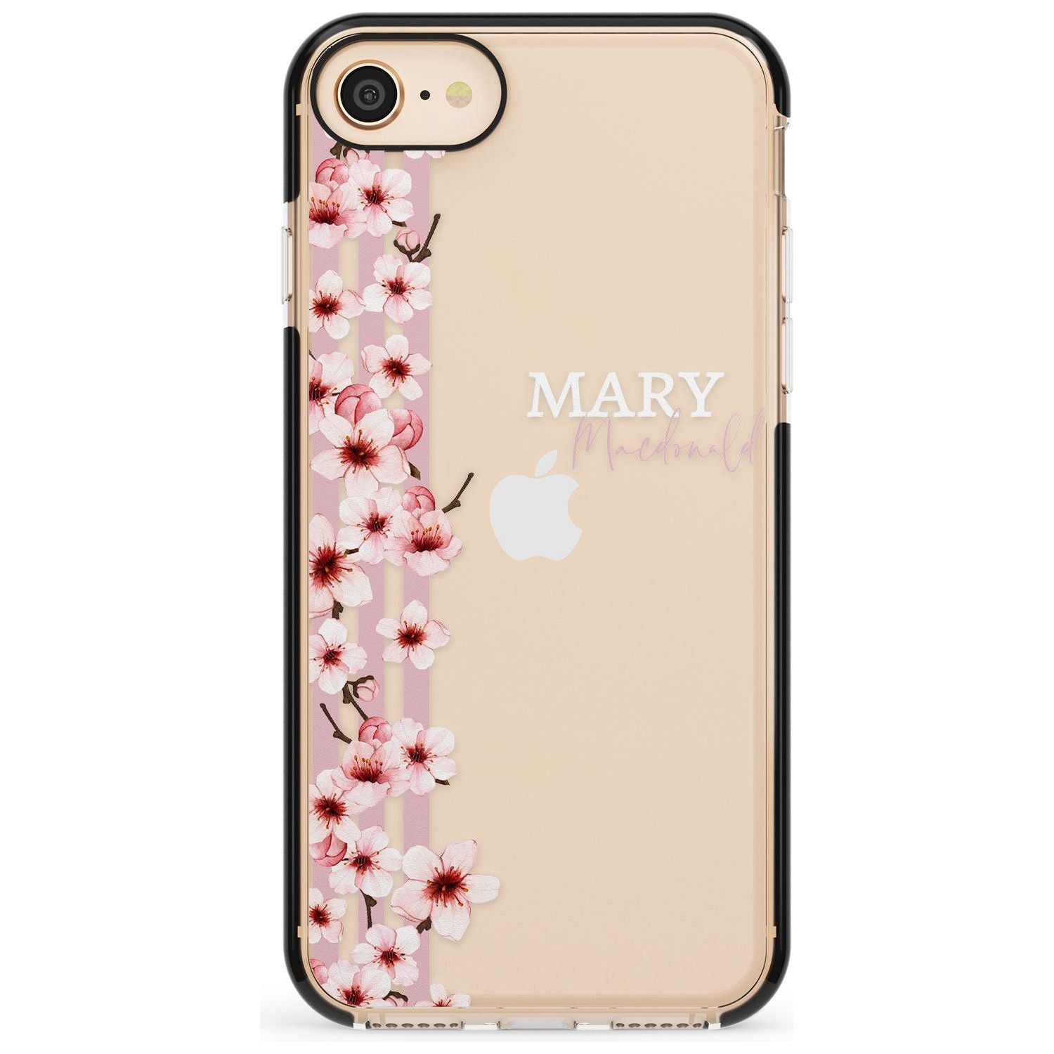 Cherry Blossoms & Stripes Transparent Pink Fade Impact Phone Case for iPhone SE 8 7 Plus