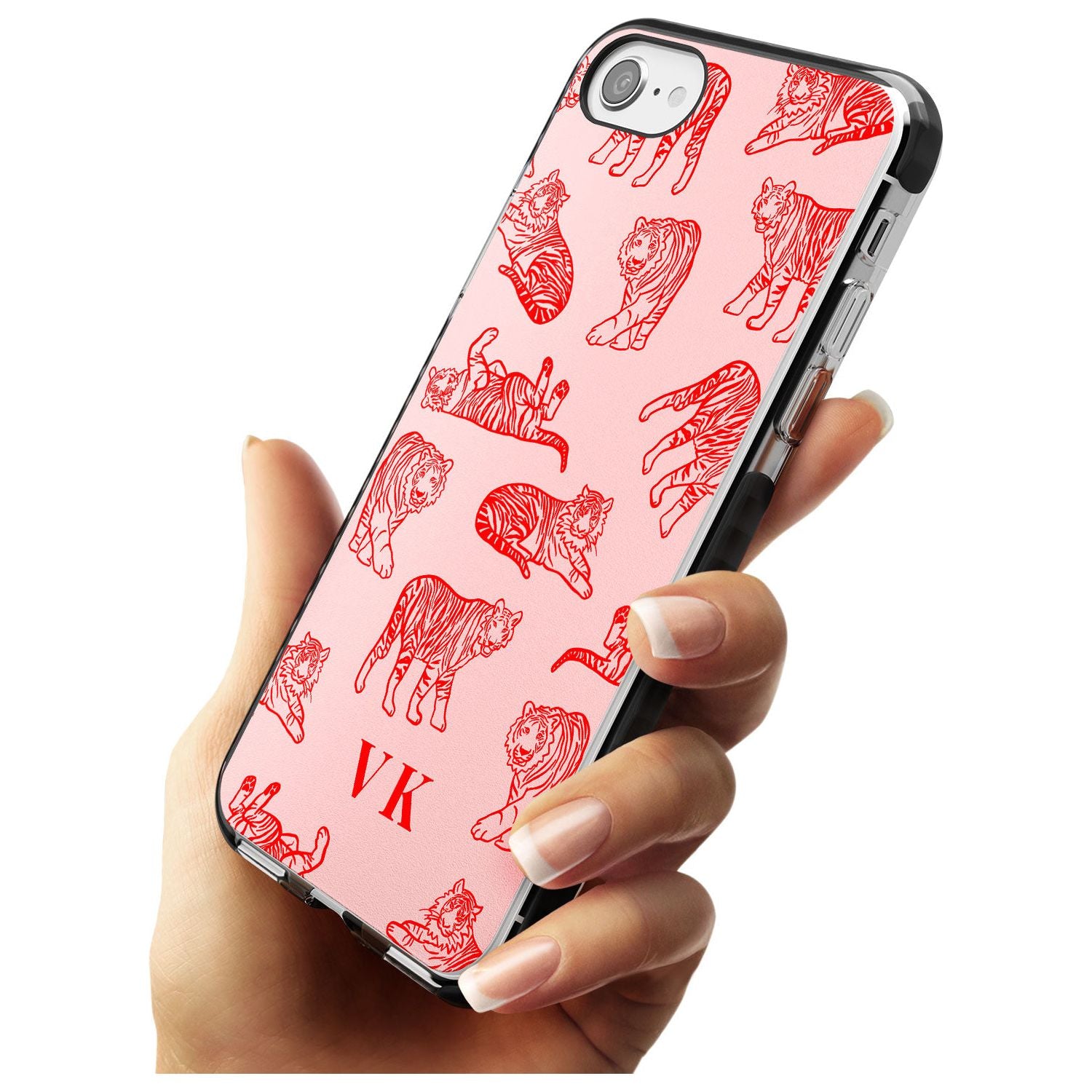Red Tiger Outlines on Pink iPhone Case Custom Phone Case - Case Warehouse