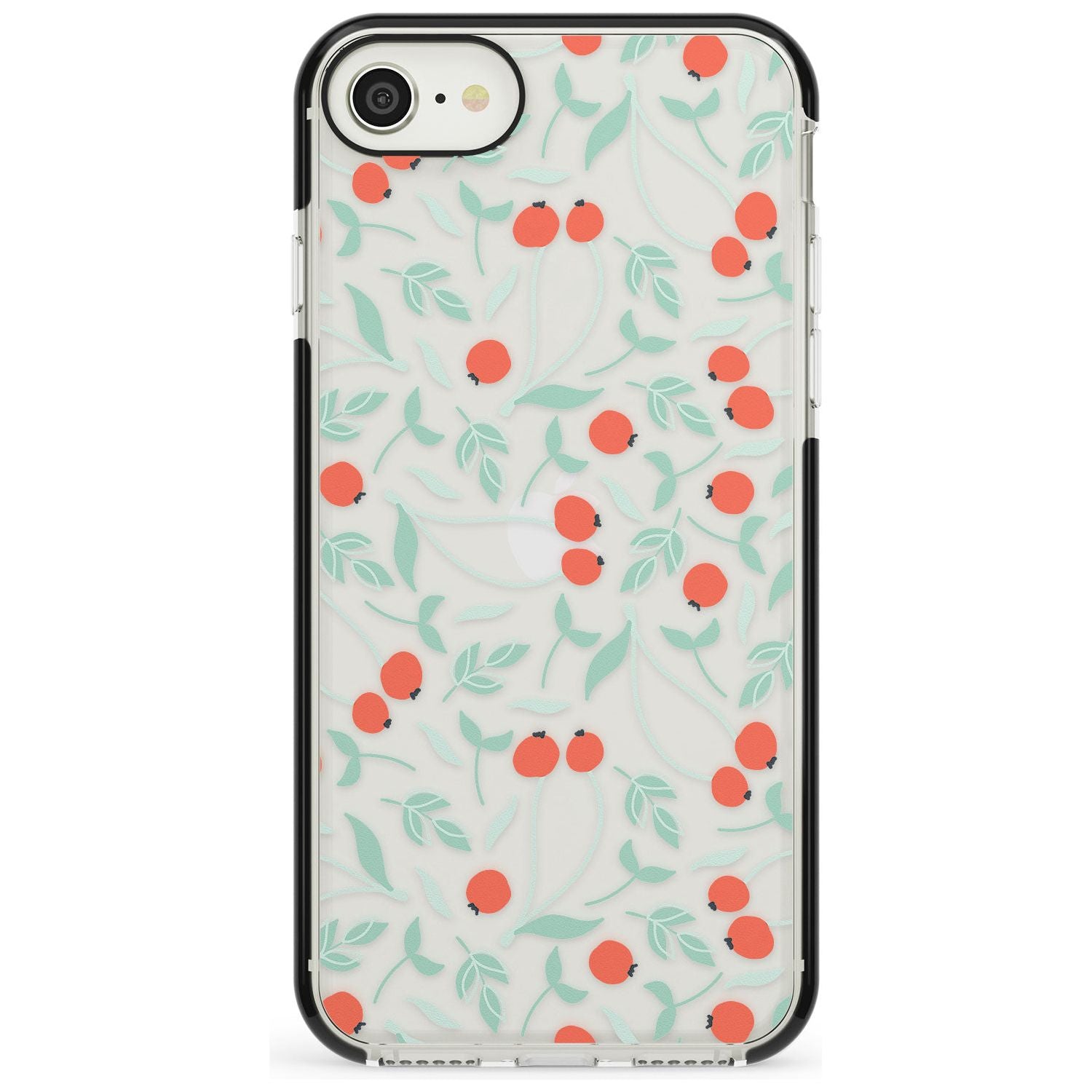 Red Berries Transparent Floral Black Impact Phone Case for iPhone SE 8 7 Plus