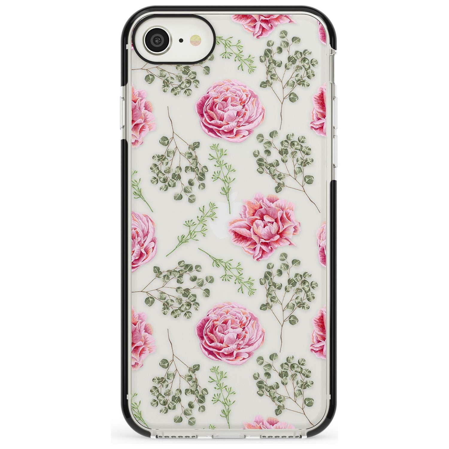 Roses & Eucalyptus Transparent Floral Black Impact Phone Case for iPhone SE 8 7 Plus
