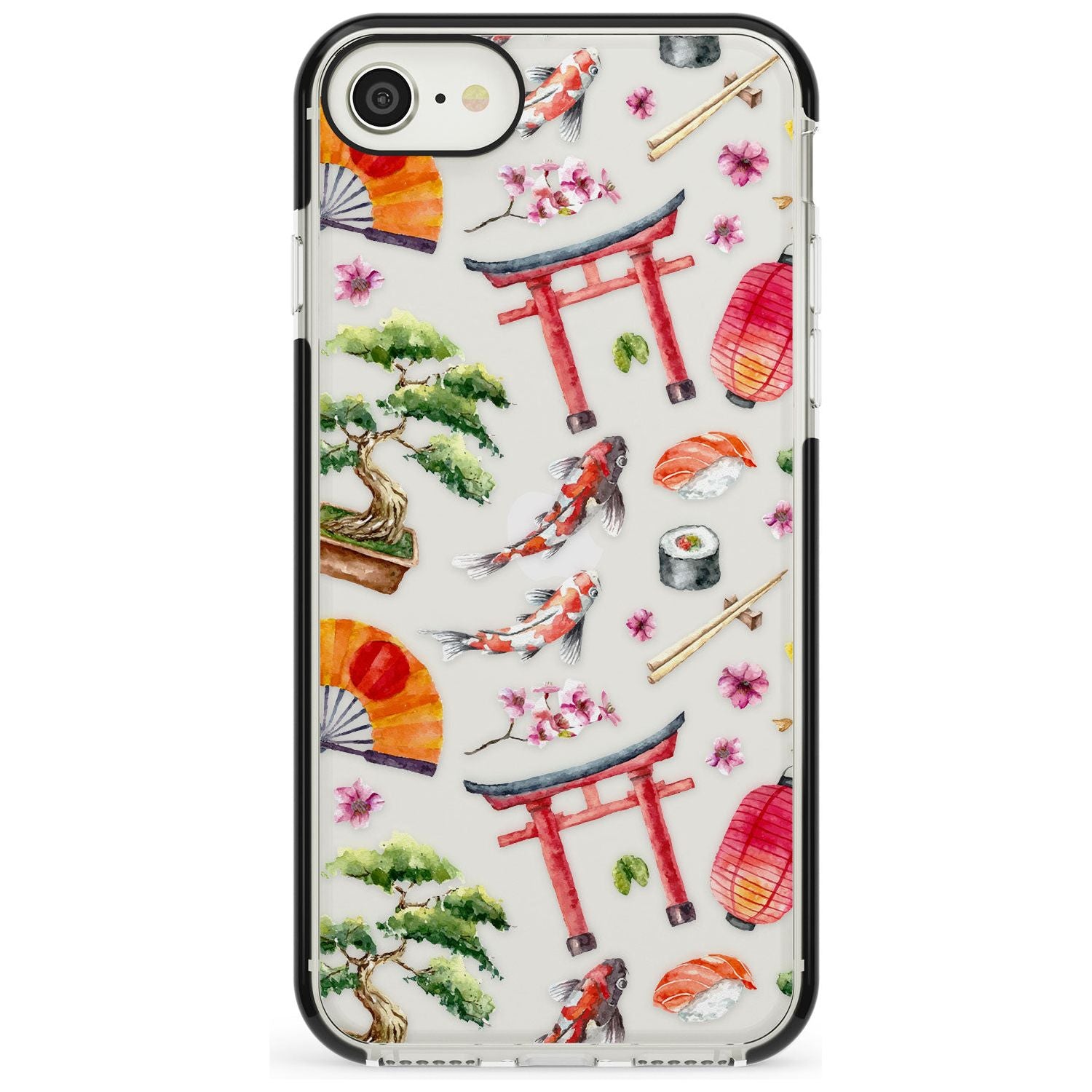 Mixed Japanese Watercolour Pattern iPhone Case Black Impact Phone Case - Case Warehouse