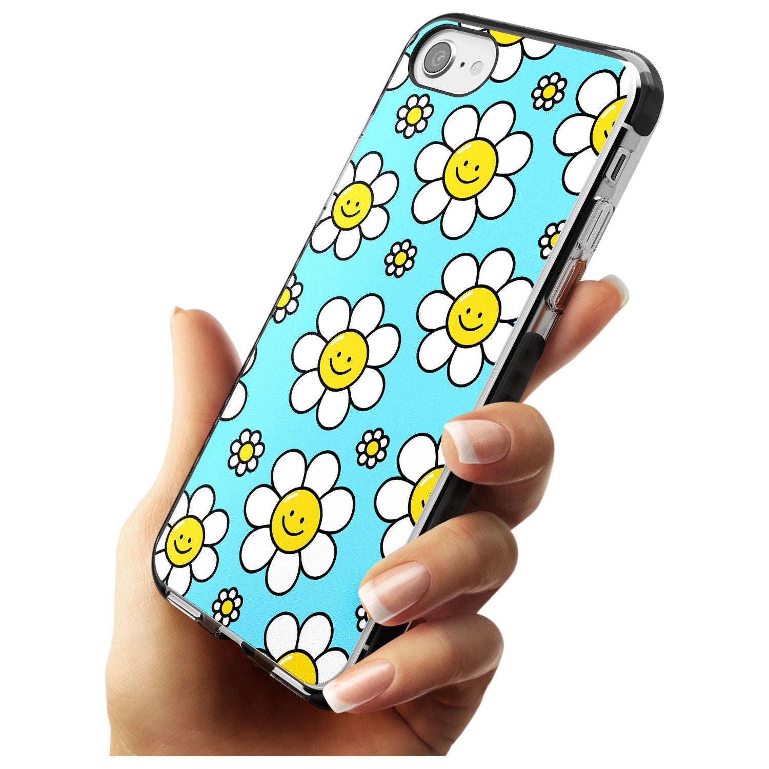 Daisy Faces Kawaii Pattern Black Impact Phone Case for iPhone SE 8 7 Plus