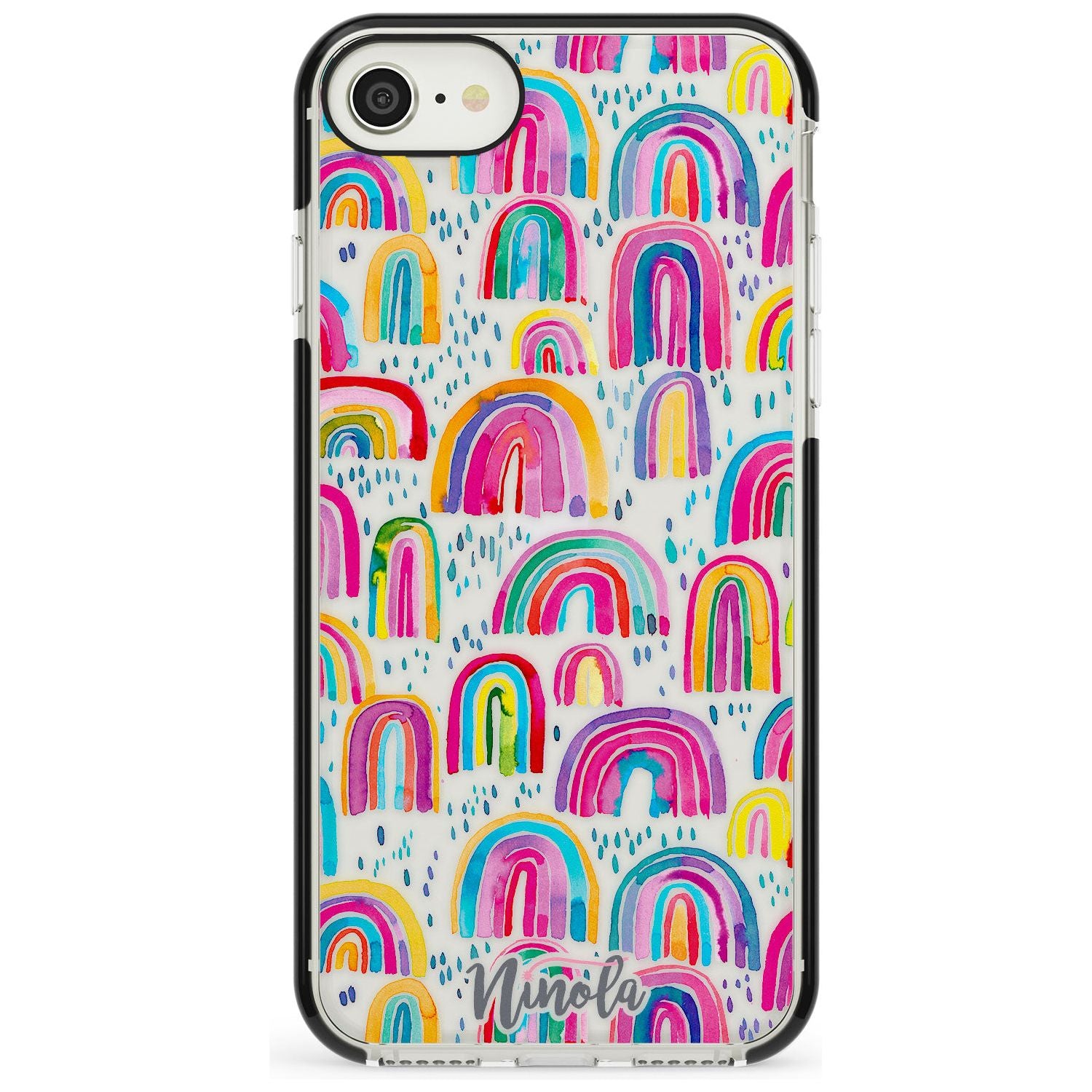 Cute Watercolor Rainbows Black Impact Phone Case for iPhone SE 8 7 Plus