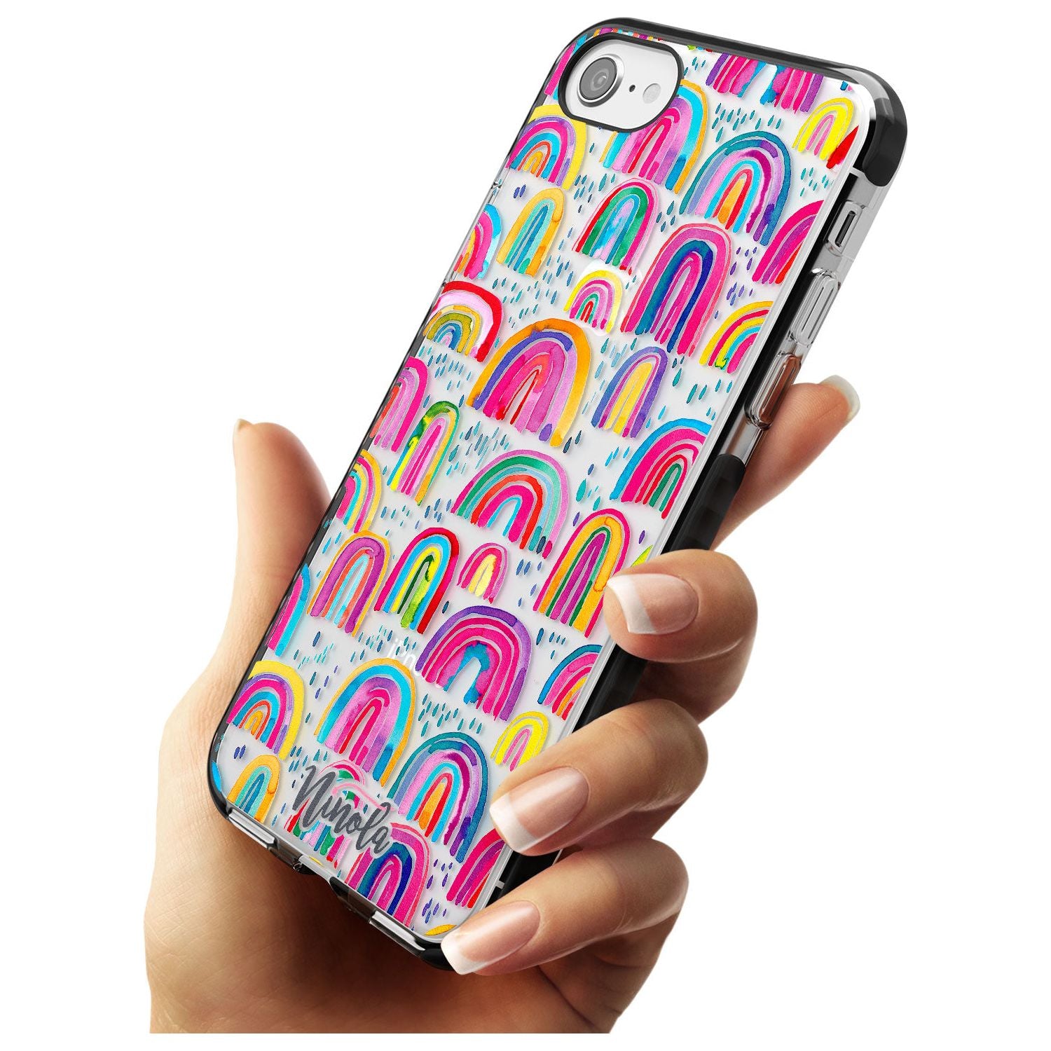 Cute Watercolor Rainbows Black Impact Phone Case for iPhone SE 8 7 Plus