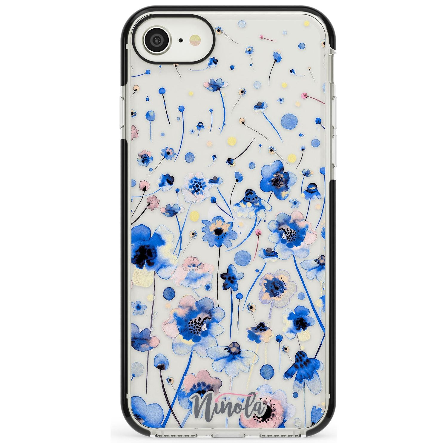 Ink Flowers Blue Black Impact Phone Case for iPhone SE 8 7 Plus