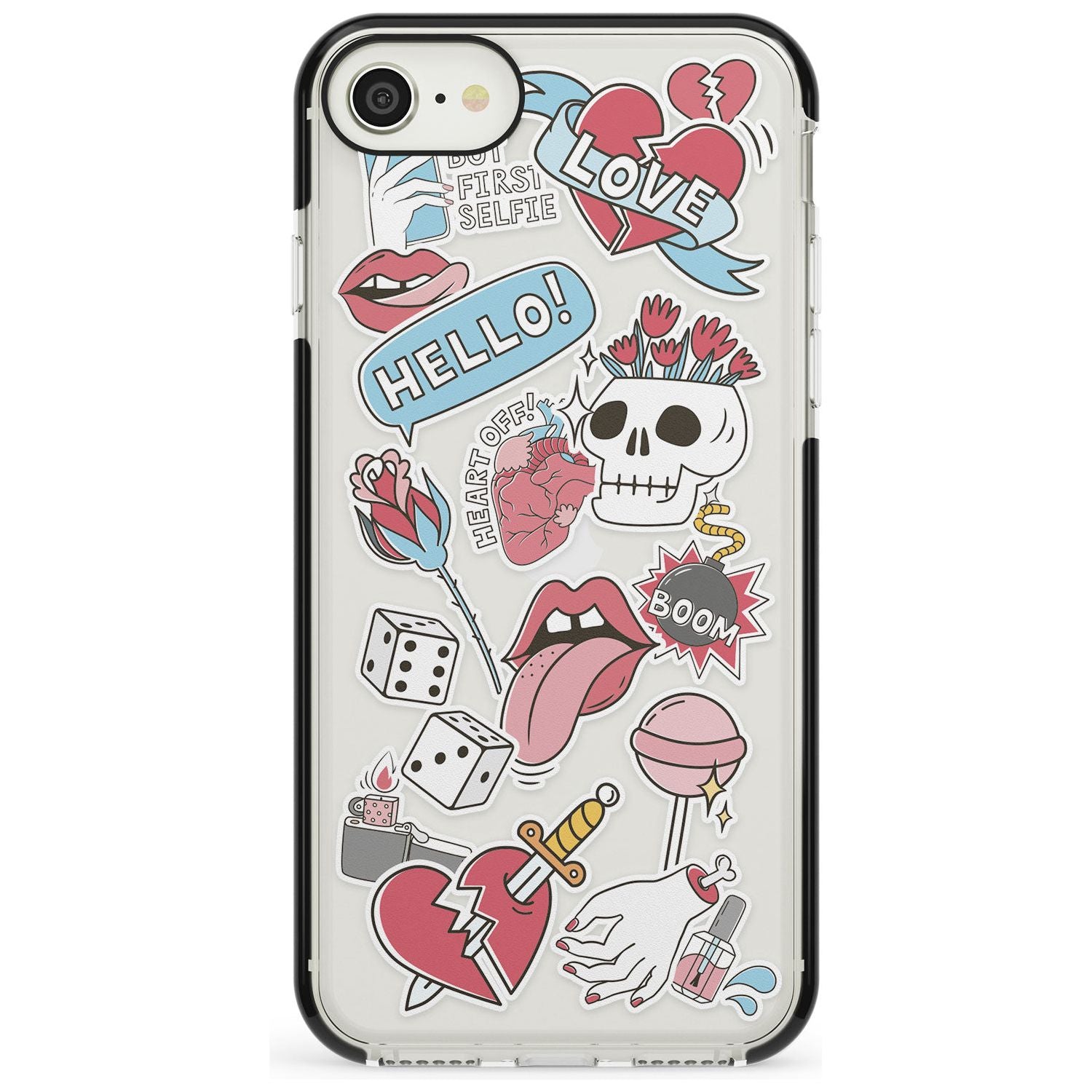 Skull & Flowers Sticker iPhone Case Black Impact Phone Case - Case Warehouse