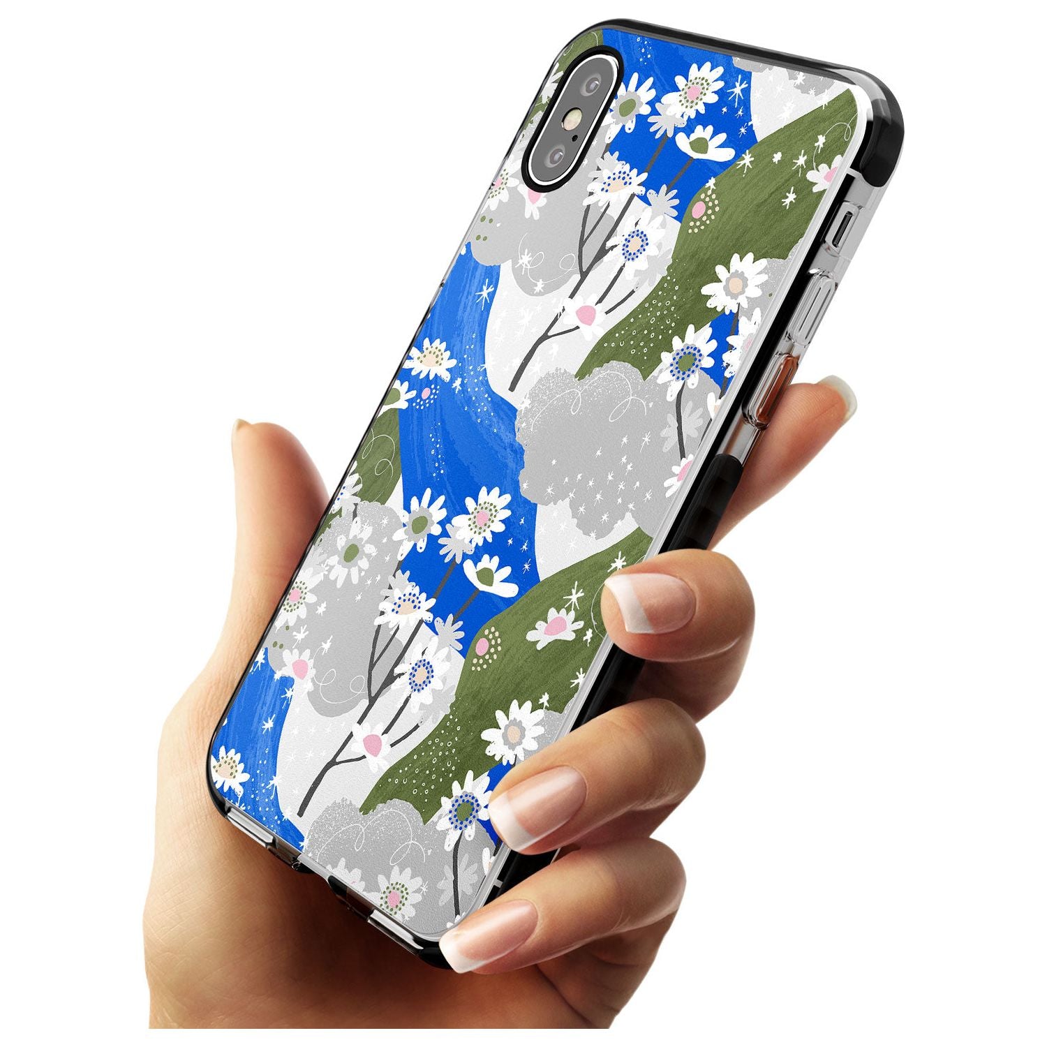 Blue & Grey Daisies Pattern iPhone Case Phone Case - Case Warehouse