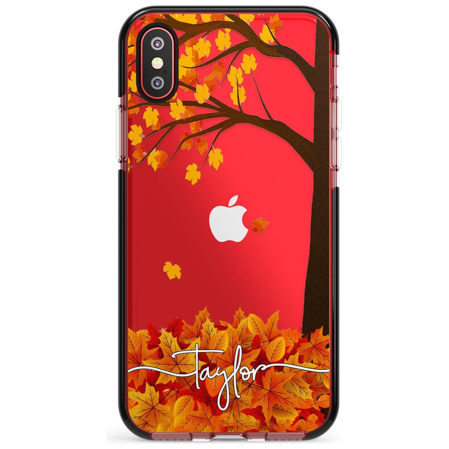 Personalised Autumn Leaves Black Impact Phone Case for iPhone X XS Max XR