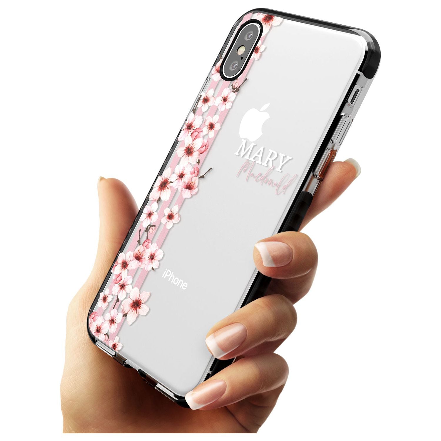 Cherry Blossoms & Stripes Transparent Pink Fade Impact Phone Case for iPhone X XS Max XR