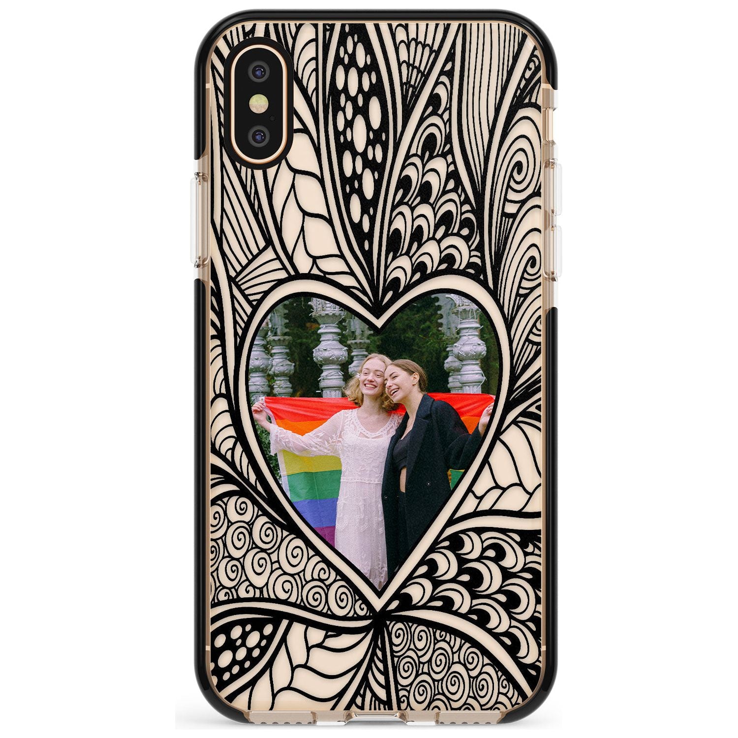 Personalised Henna Heart Photo Case Black Impact Phone Case for iPhone X XS Max XR