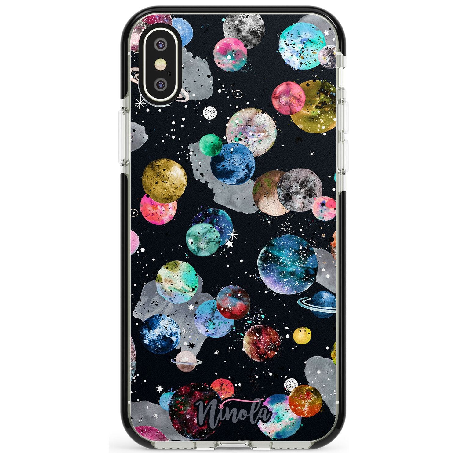 Space Planets Black Impact Phone Case for iPhone X XS Max XR