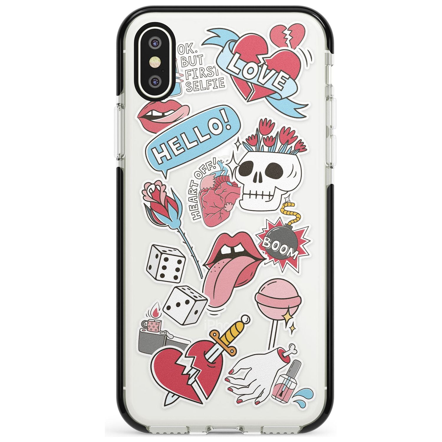Skull & Flowers Sticker iPhone Case Black Impact Phone Case - Case Warehouse